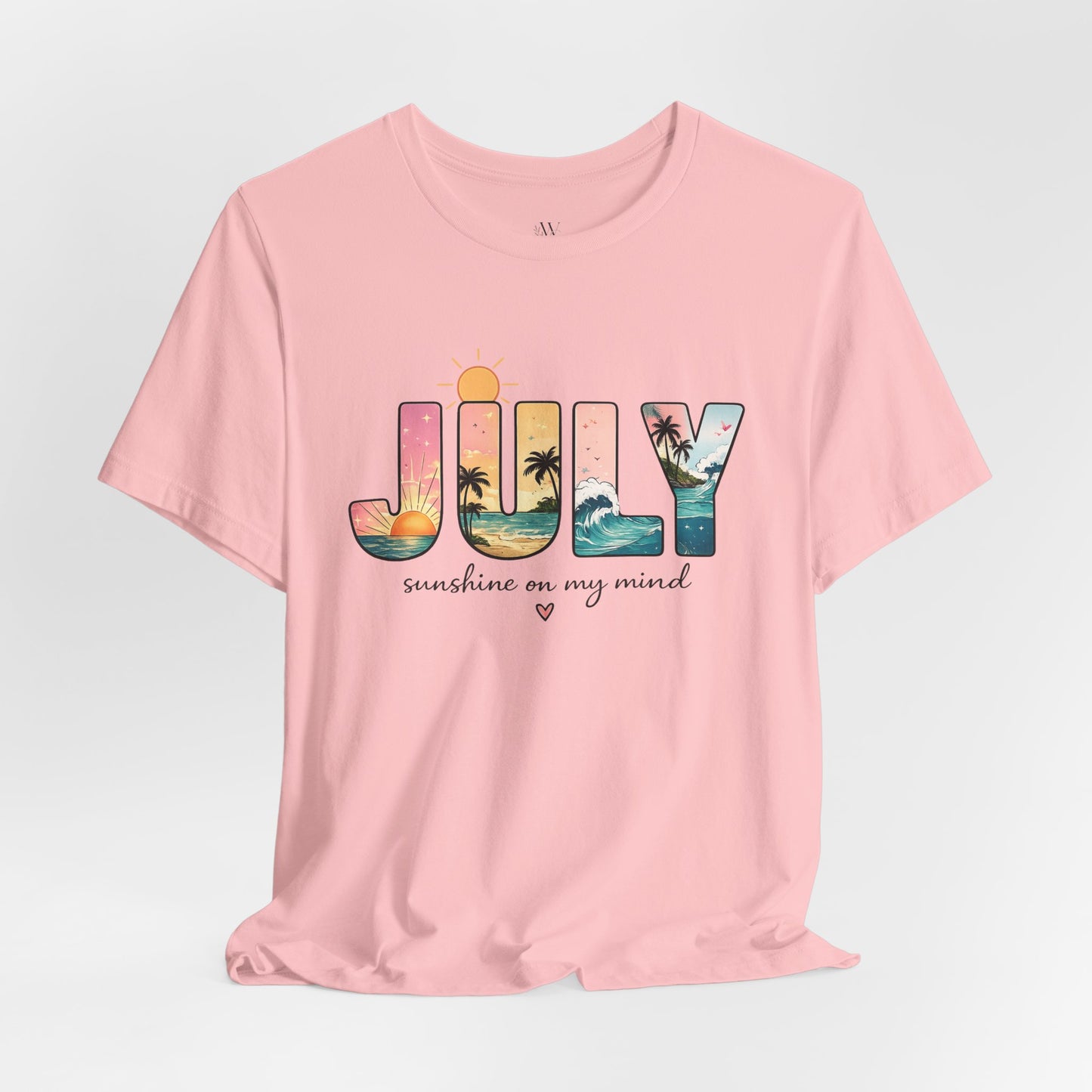 July Sunshine tee | Beach palm sunset typography