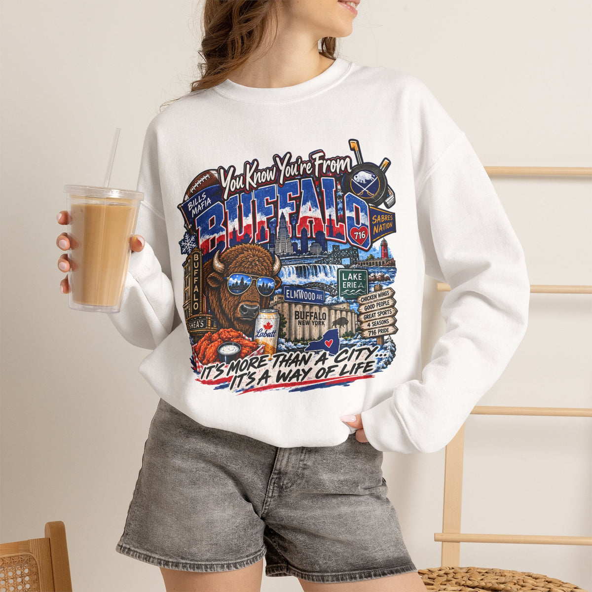 Buffalo City Pride Crewneck Sweatshirt — "You Know You’re From Buffalo" Graphic