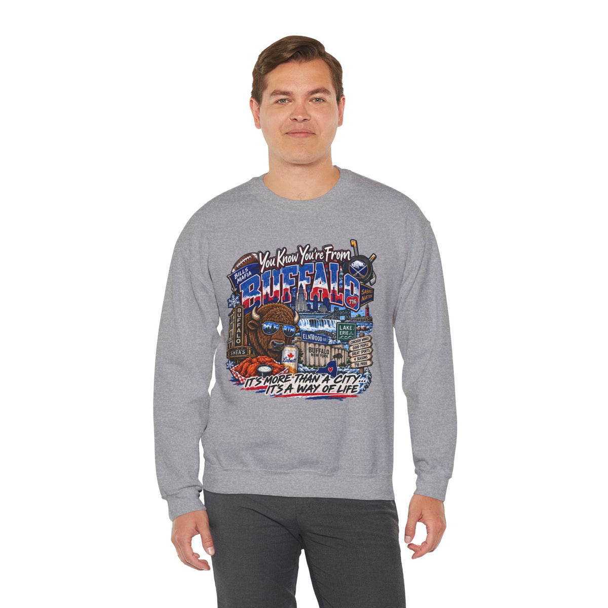 Buffalo City Pride Crewneck Sweatshirt — "You Know You’re From Buffalo" Graphic