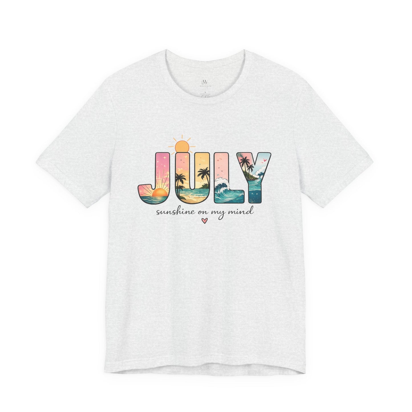 July Sunshine tee | Beach palm sunset typography