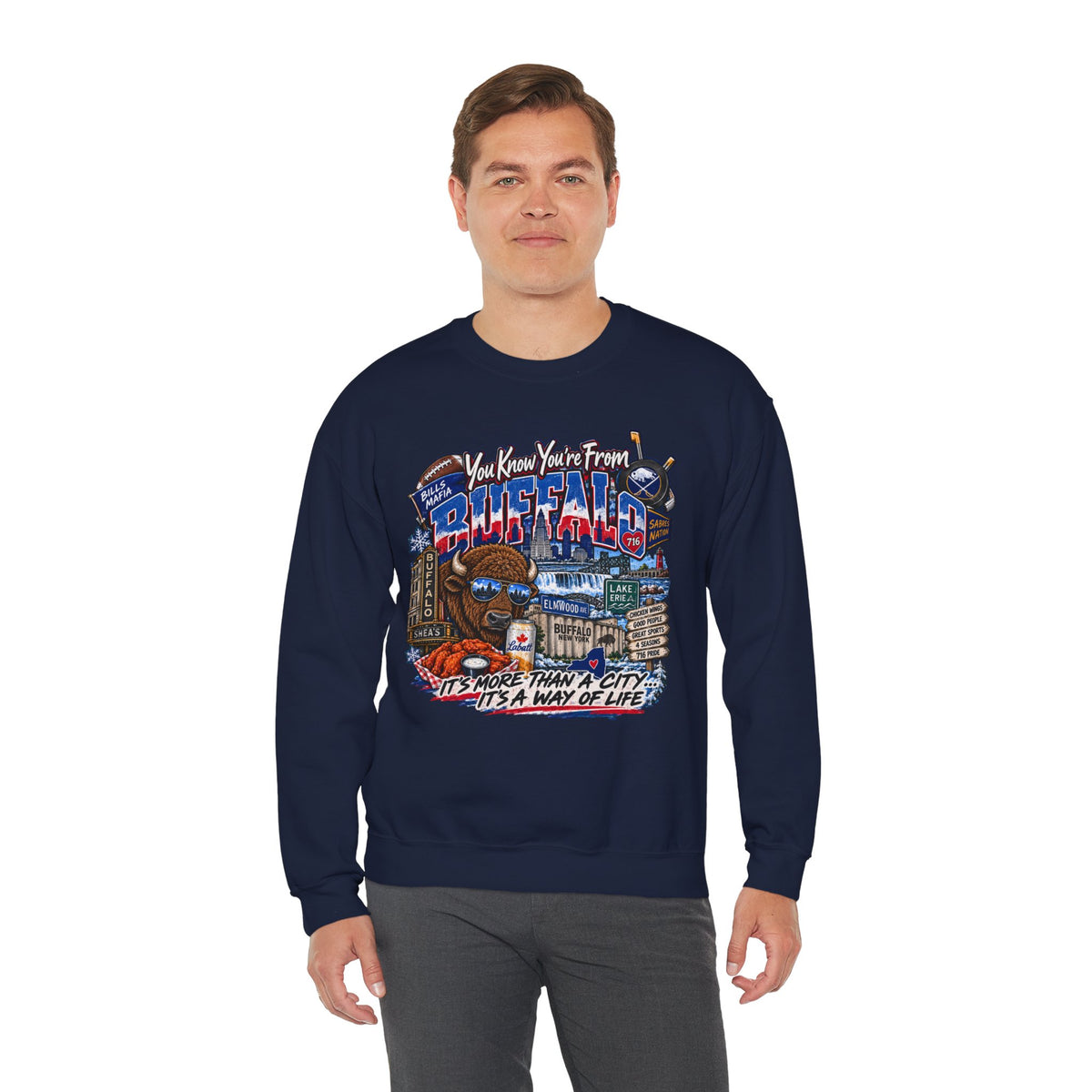 Buffalo City Pride Crewneck Sweatshirt — "You Know You’re From Buffalo" Graphic
