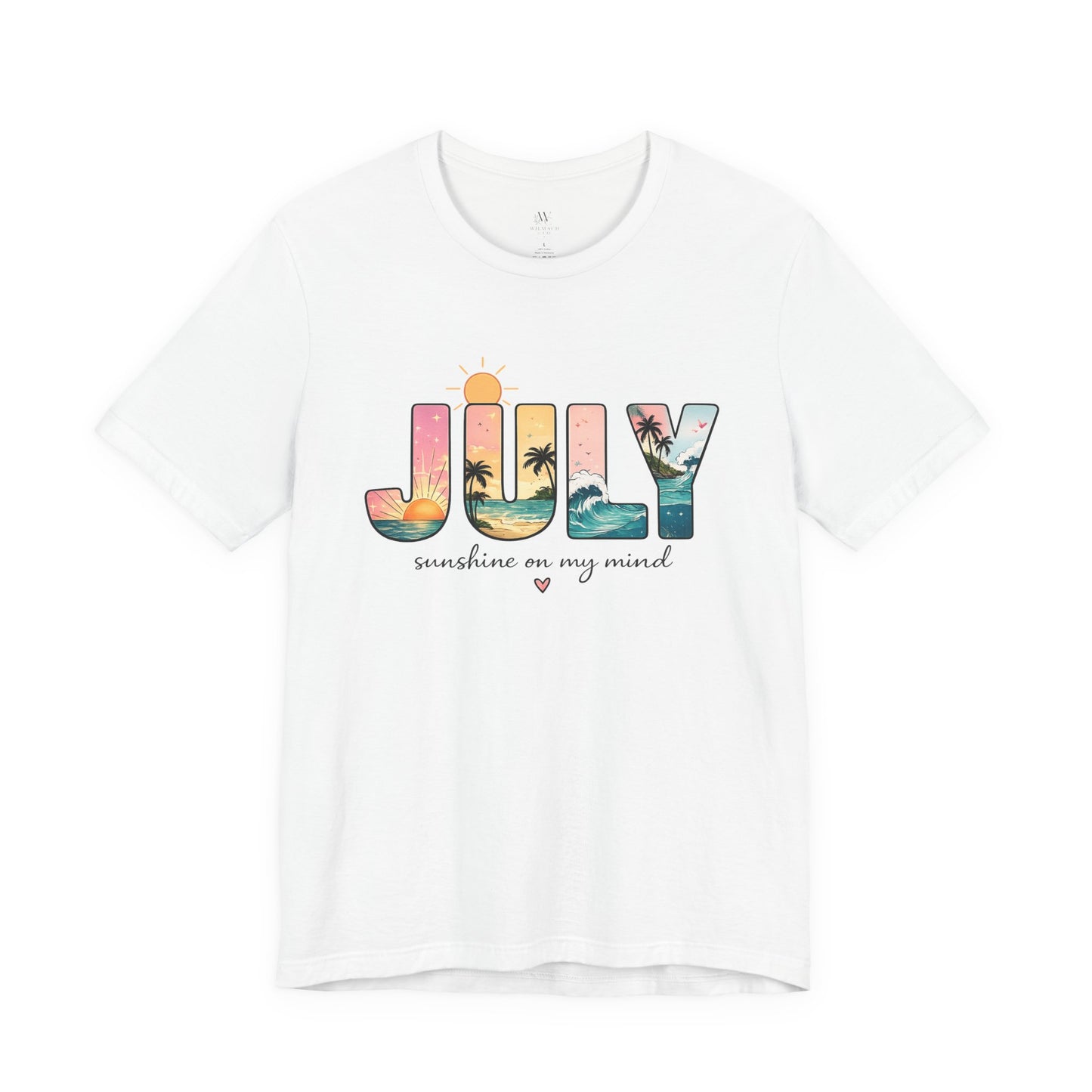 July Sunshine tee | Beach palm sunset typography