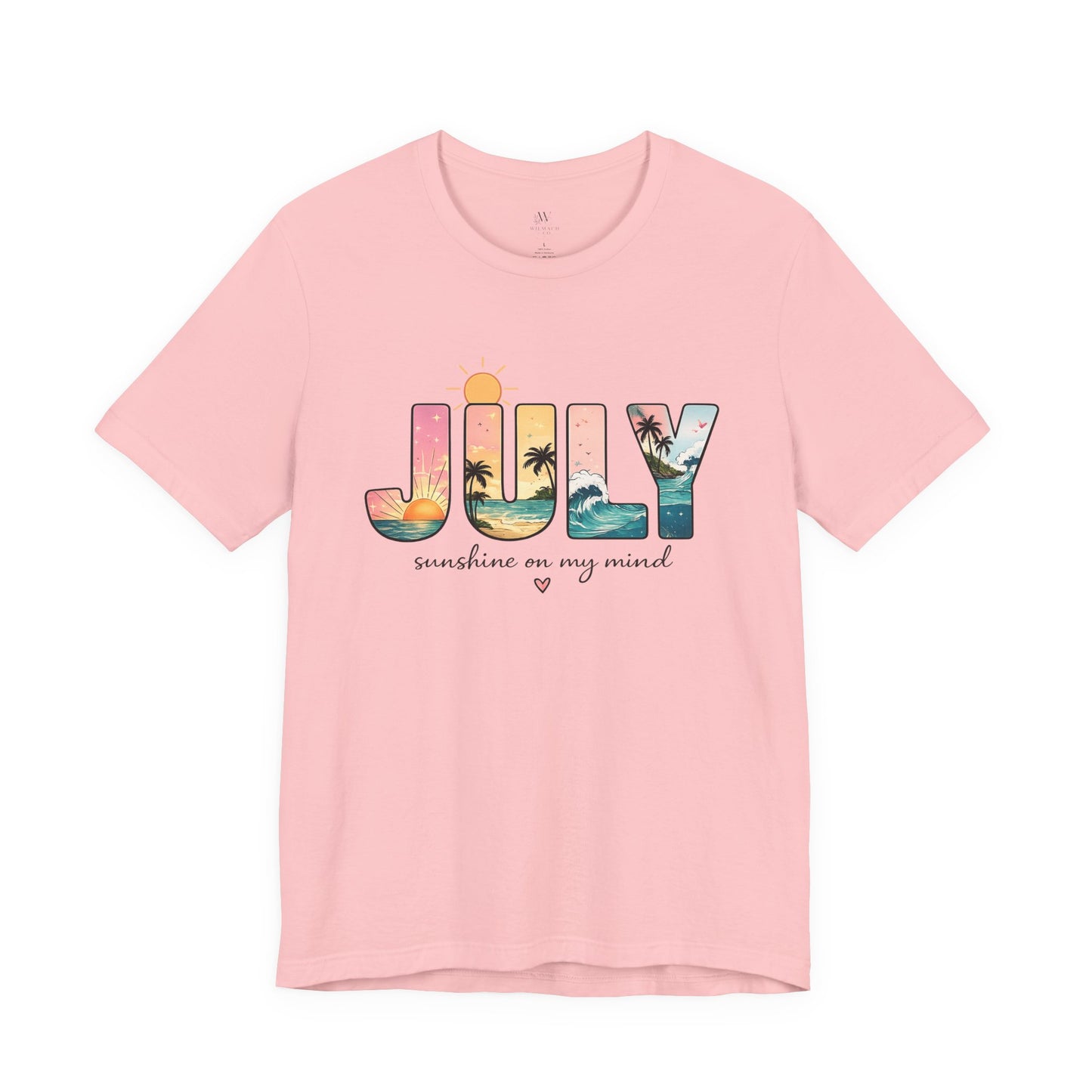 July Sunshine tee | Beach palm sunset typography