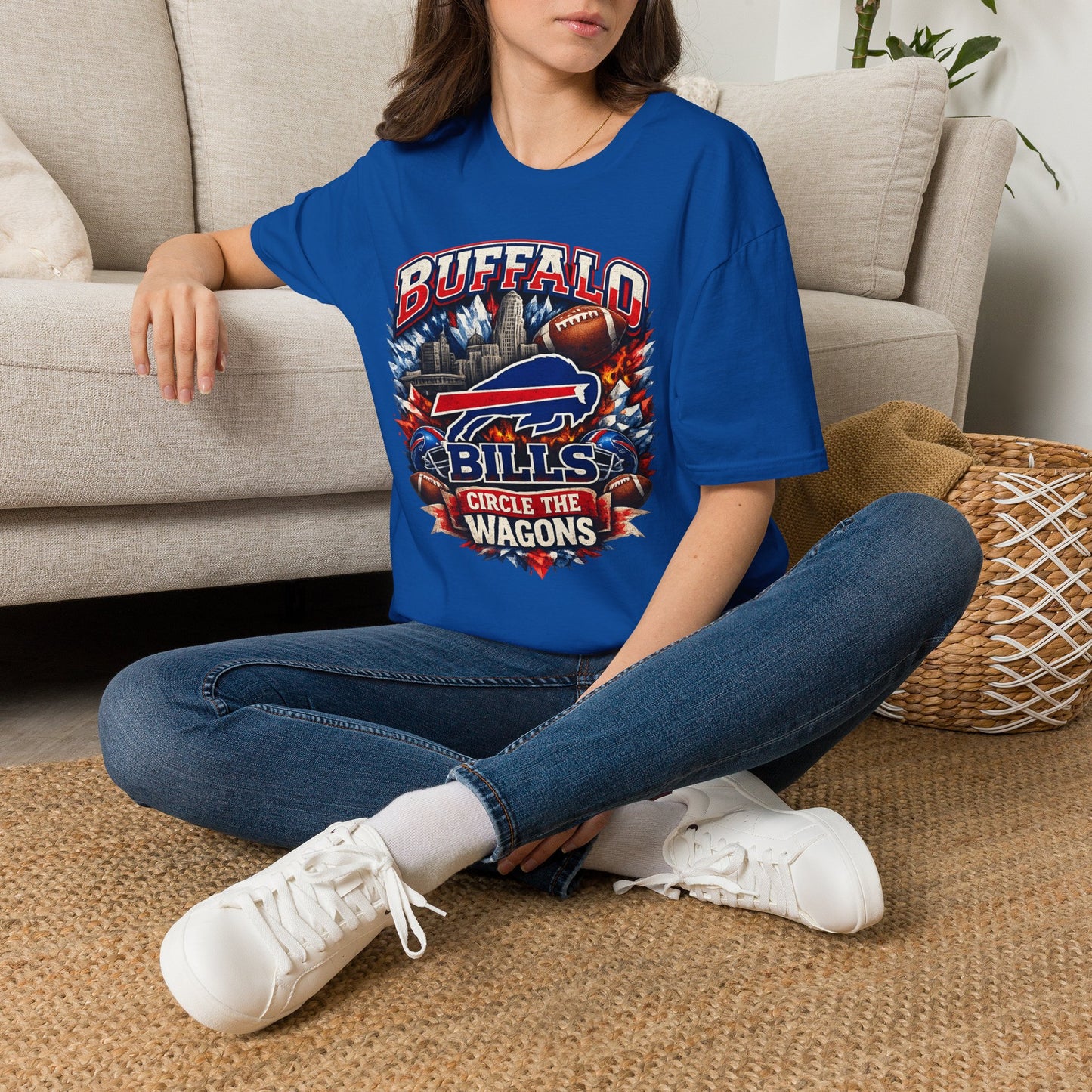 Buffalo Bills logo football t-shirt | Circle the Wagons city skyline