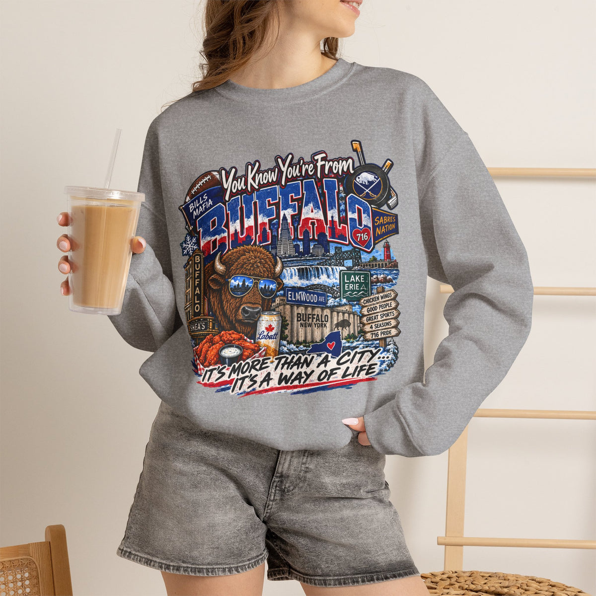 Buffalo City Pride Crewneck Sweatshirt — "You Know You’re From Buffalo" Graphic