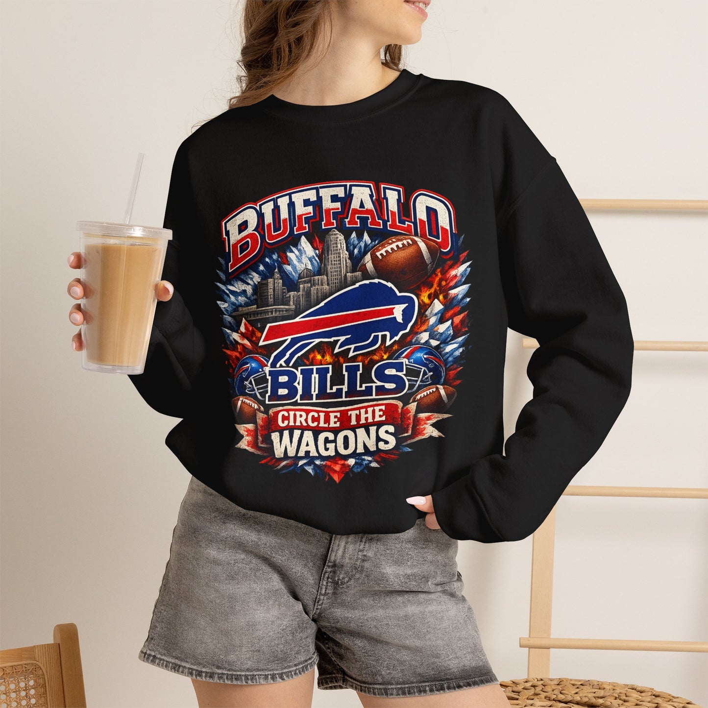Buffalo Bills Circle the Wagons Crewneck Sweatshirt | NFL Team Pullover