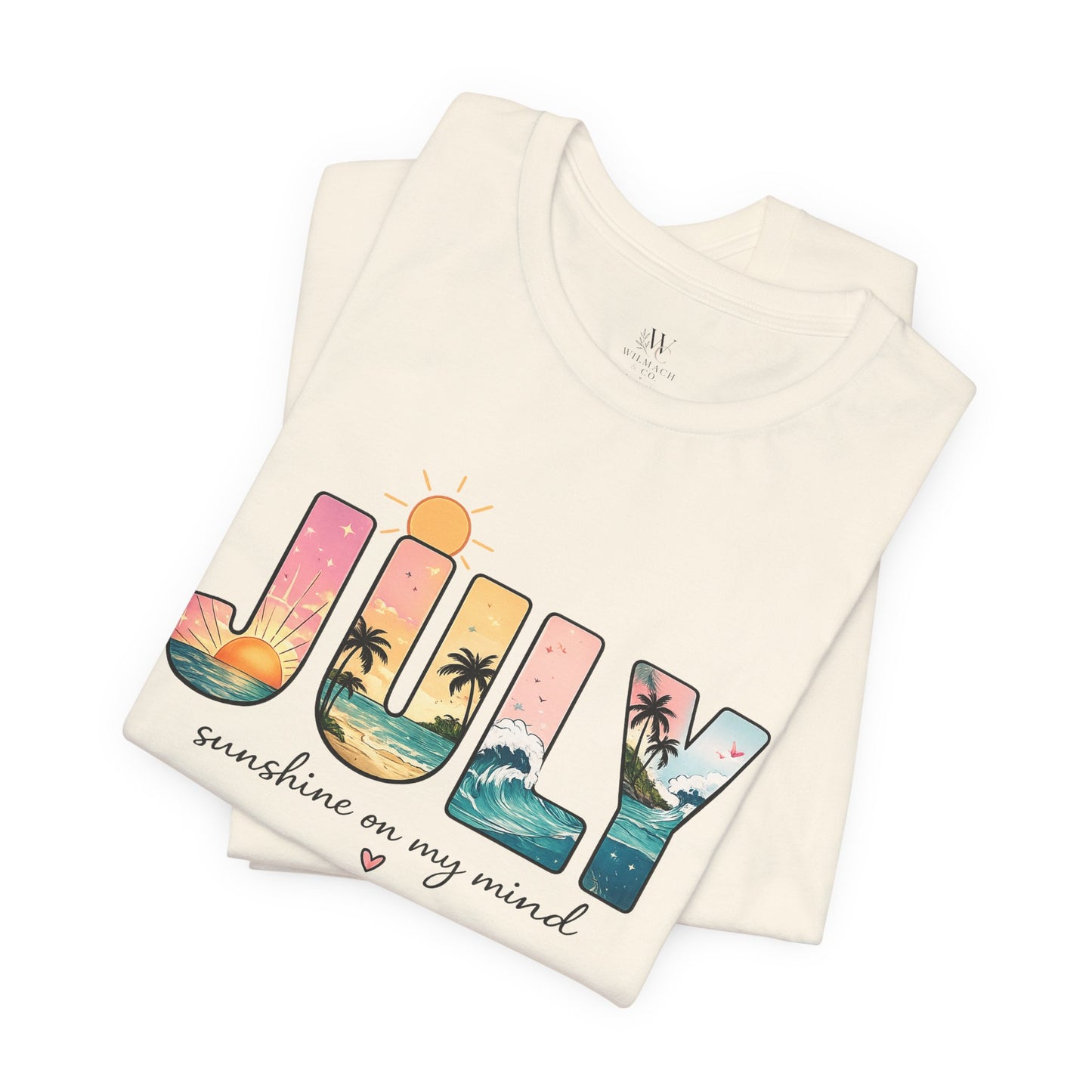 July Sunshine tee | Beach palm sunset typography