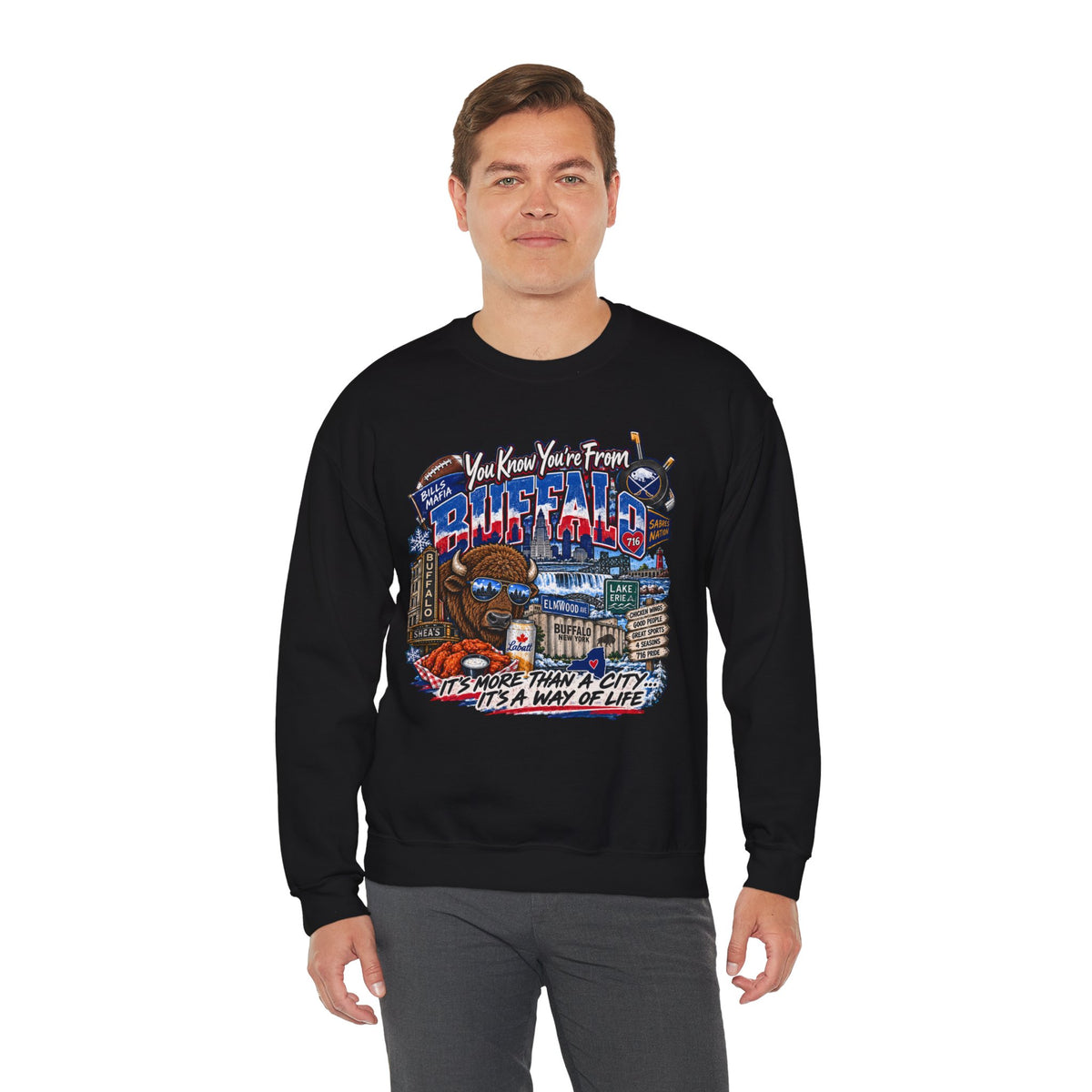 Buffalo City Pride Crewneck Sweatshirt — "You Know You’re From Buffalo" Graphic