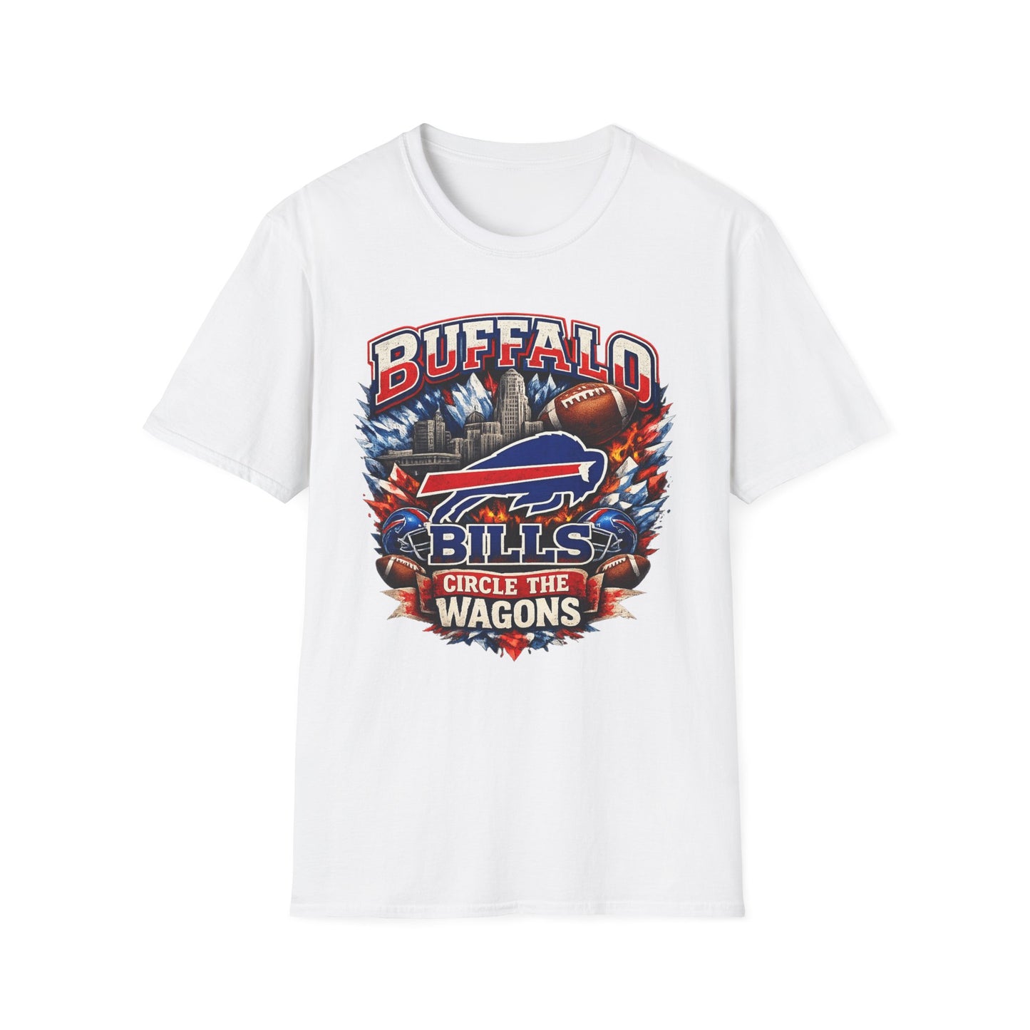 Buffalo Bills logo football t-shirt | Circle the Wagons city skyline