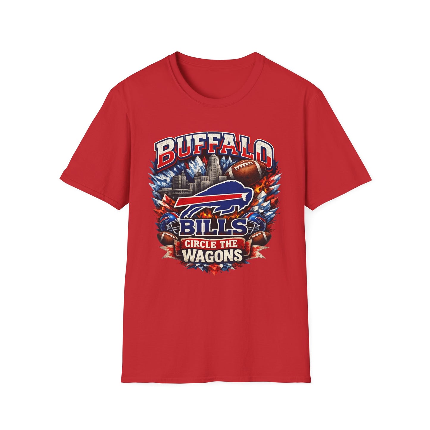 Buffalo Bills logo football t-shirt | Circle the Wagons city skyline