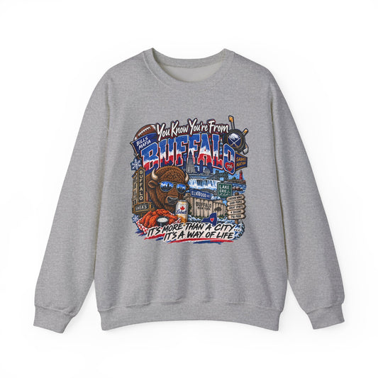 Buffalo City Pride Crewneck Sweatshirt — "You Know You’re From Buffalo" Graphic