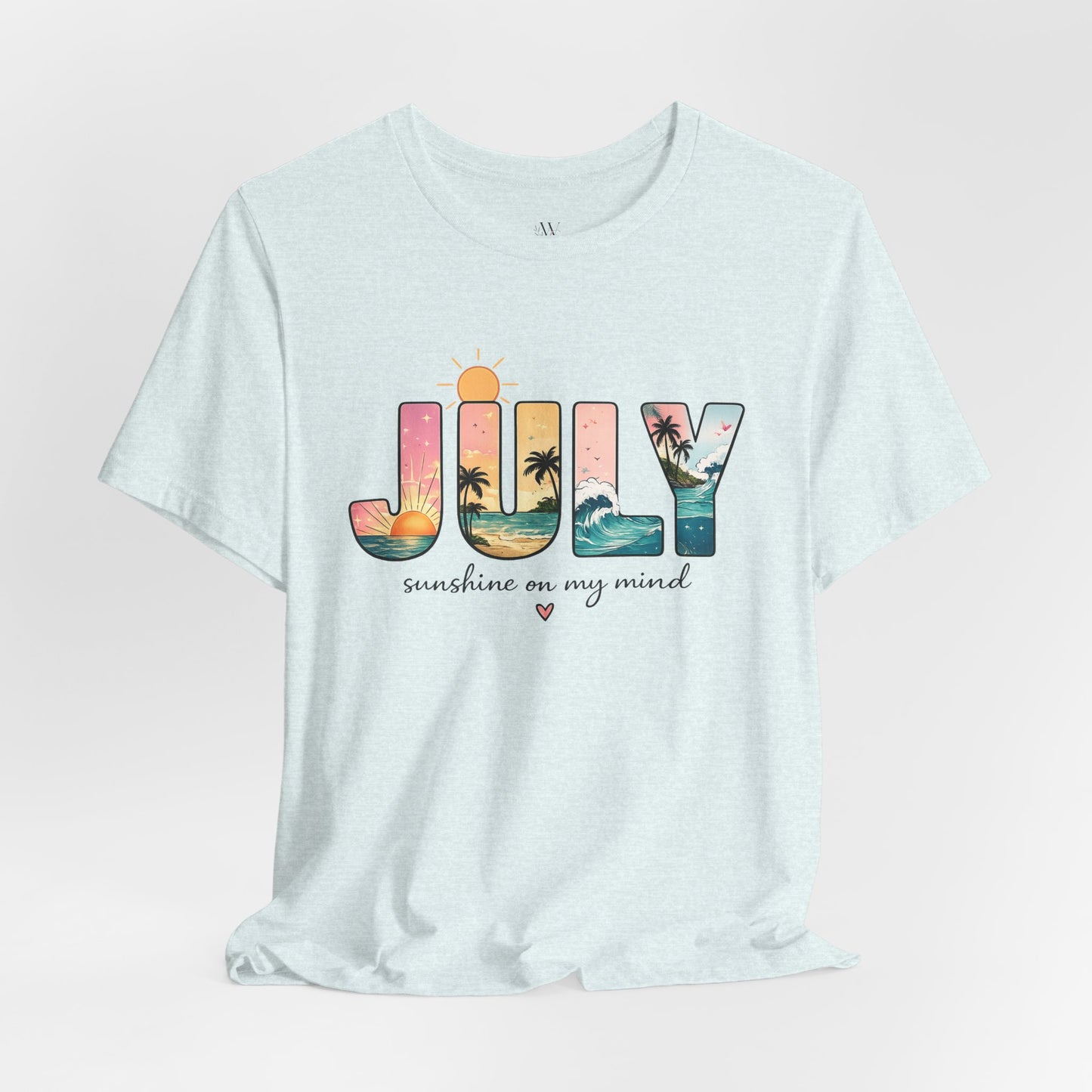 July Sunshine tee | Beach palm sunset typography