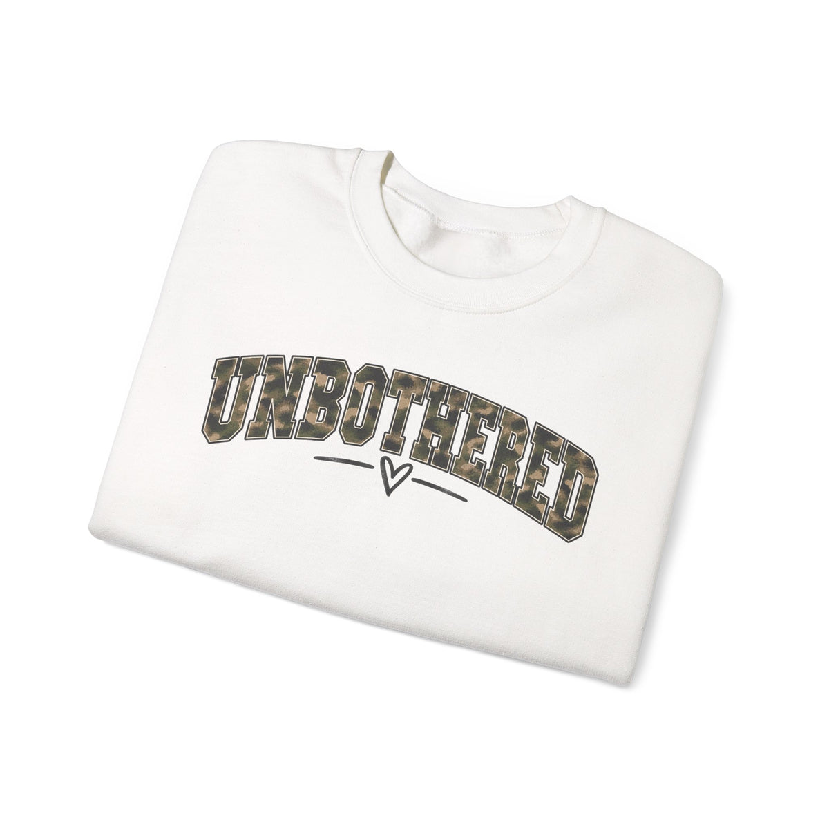 Unbothered Camo Graphic Sweatshirt — Relaxed Crewneck Pullover