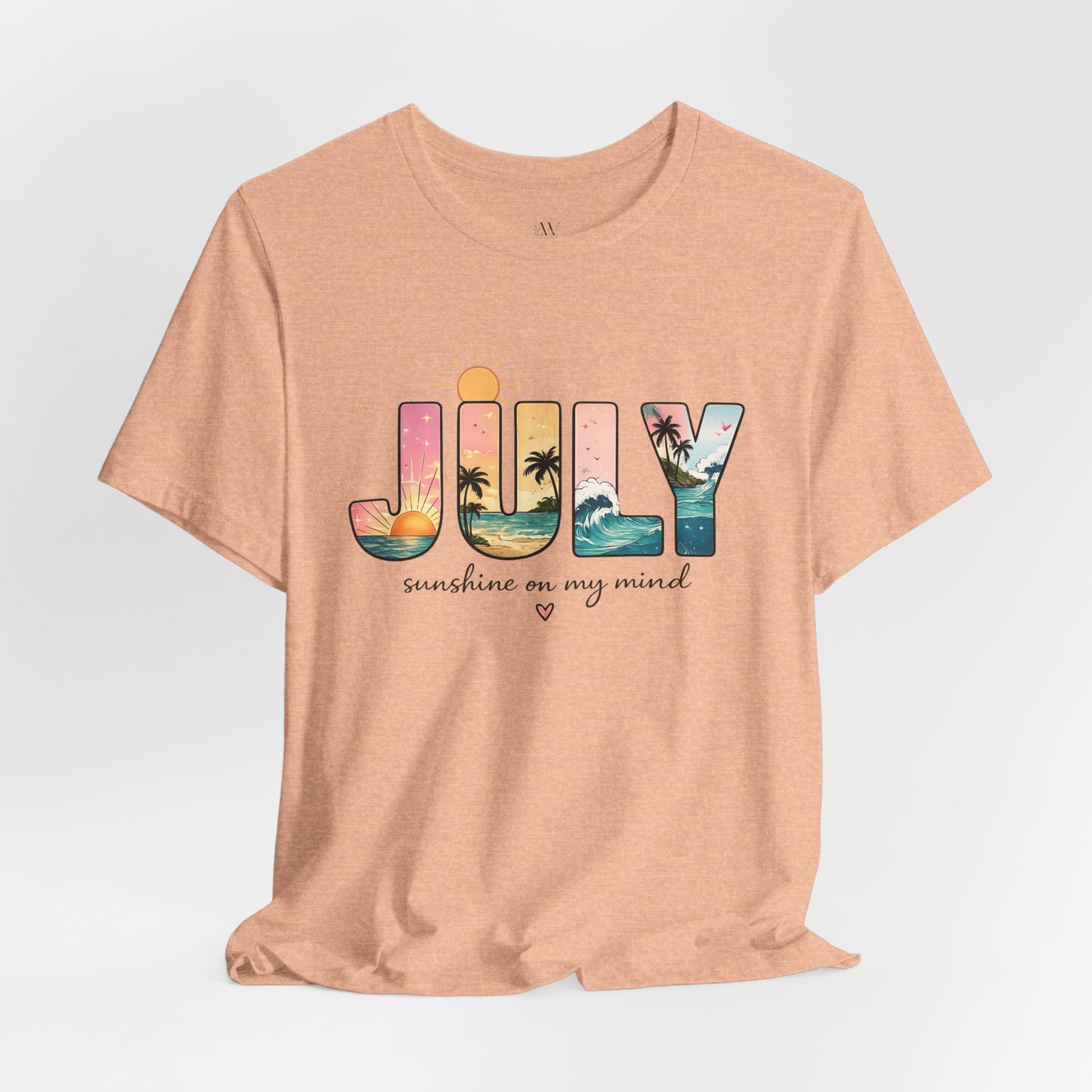 July Sunshine tee | Beach palm sunset typography