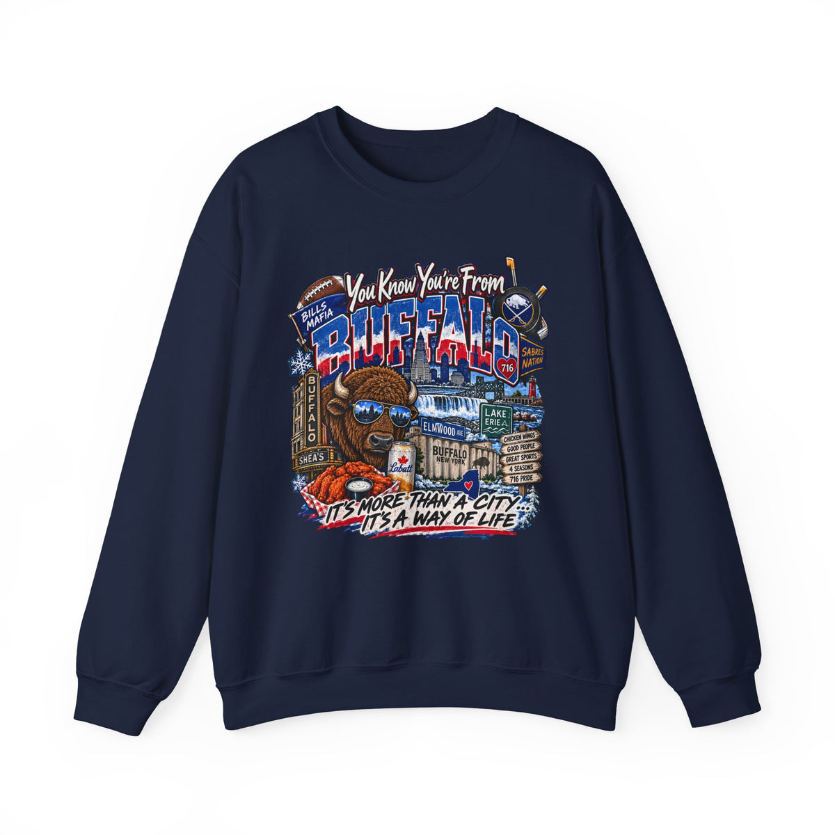 Buffalo City Pride Crewneck Sweatshirt — "You Know You’re From Buffalo" Graphic