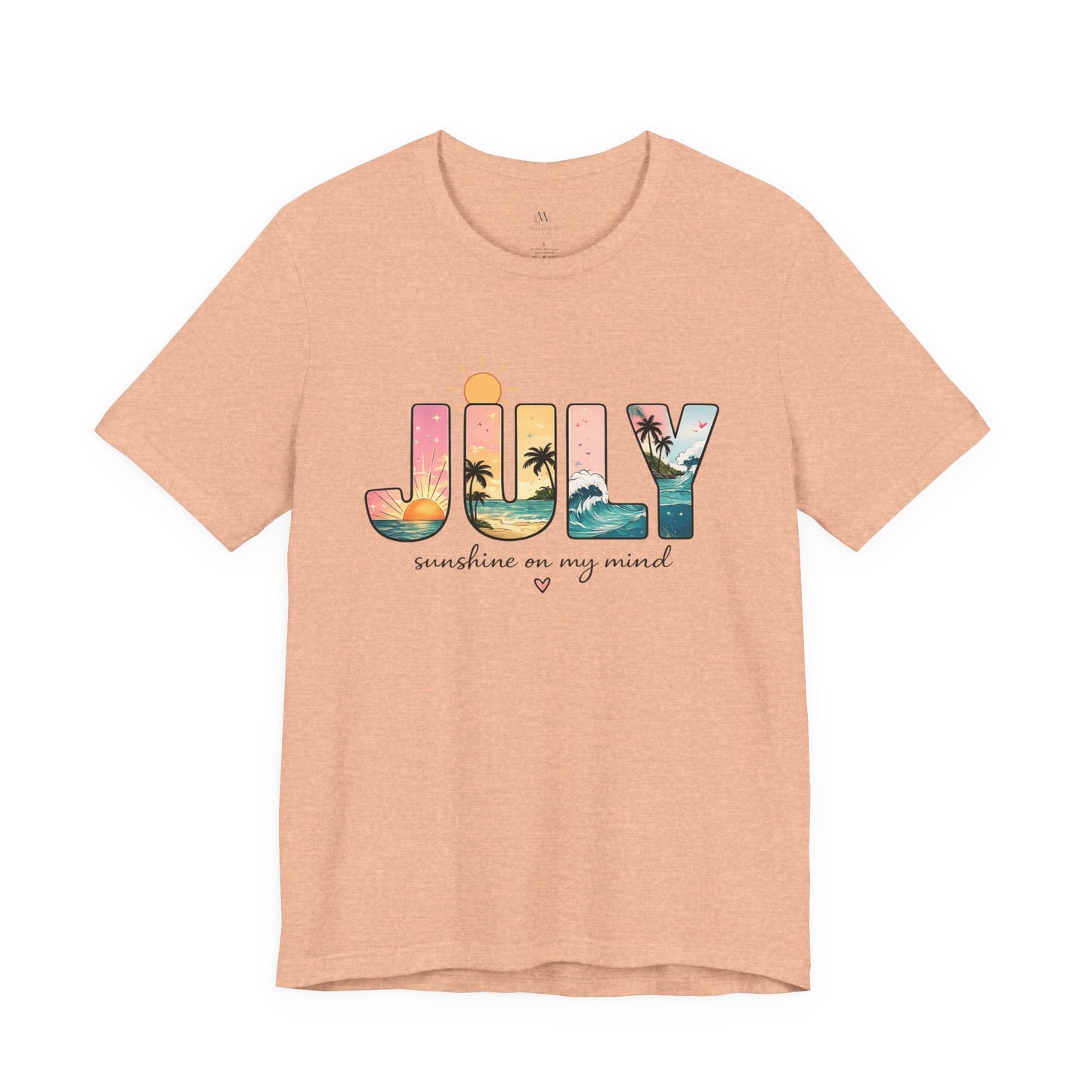 July Sunshine tee | Beach palm sunset typography
