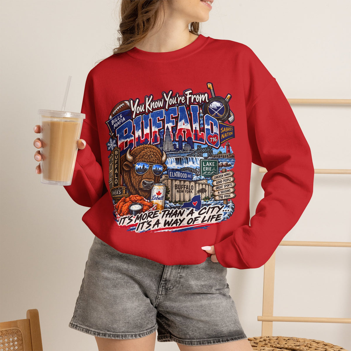 Buffalo City Pride Crewneck Sweatshirt — "You Know You’re From Buffalo" Graphic