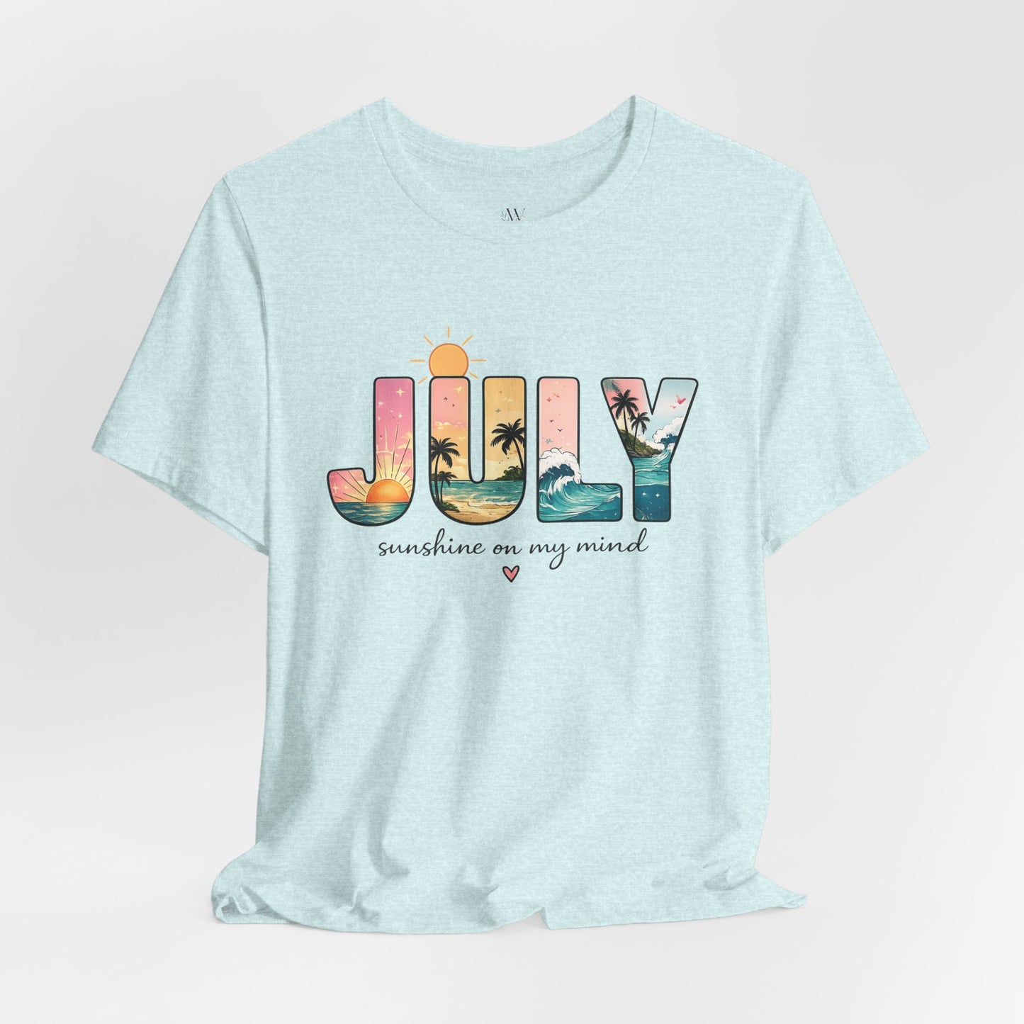 July Sunshine tee | Beach palm sunset typography