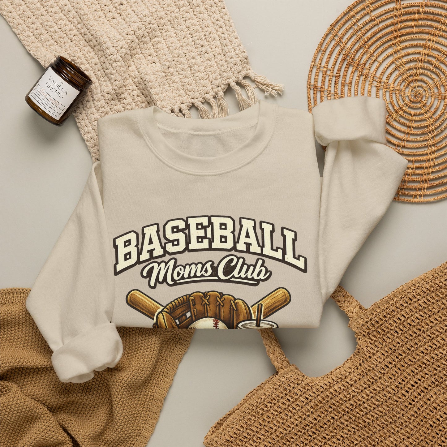 Baseball Moms Club Crewneck Sweatshirt | Vintage Glove Bat Ball Design