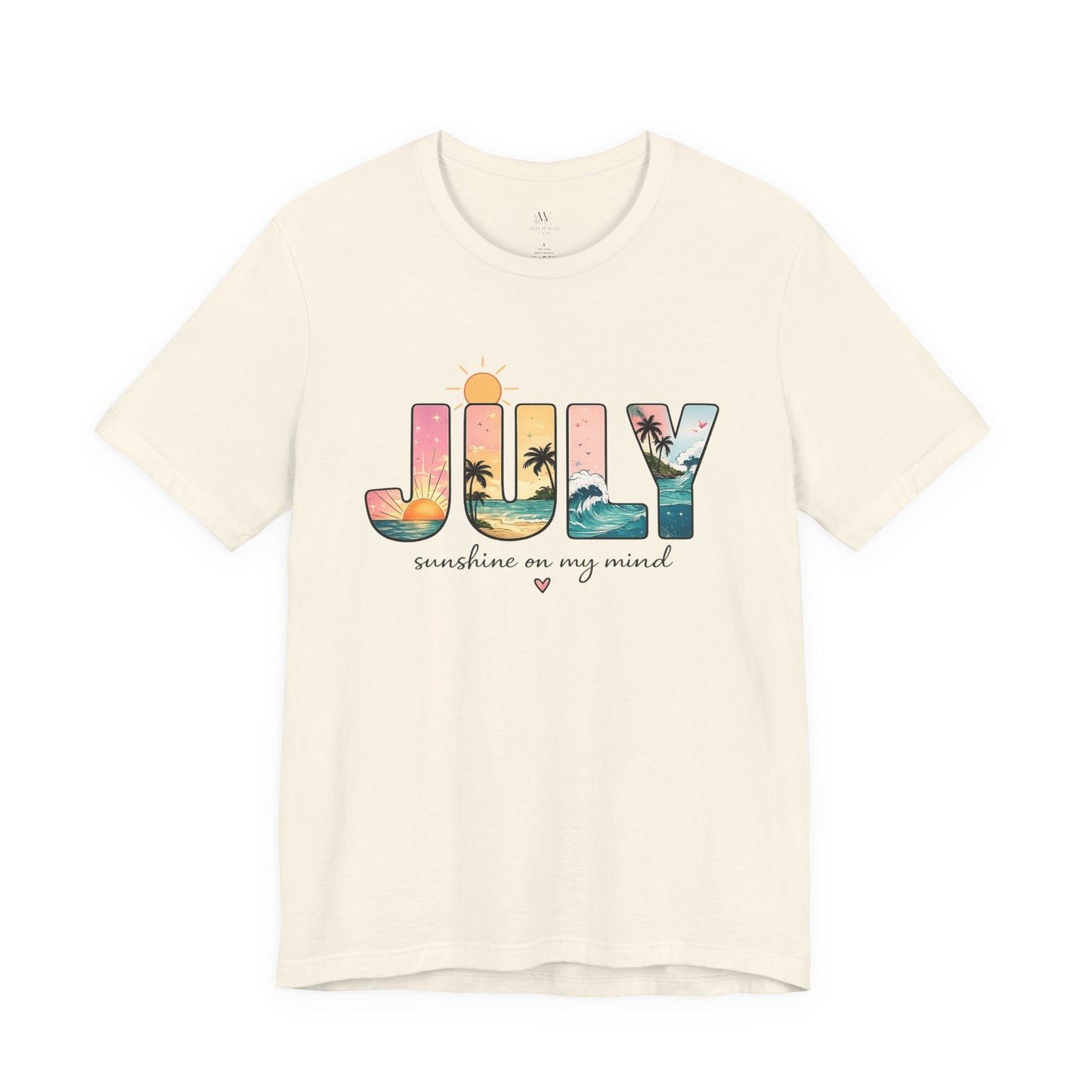 July Sunshine tee | Beach palm sunset typography
