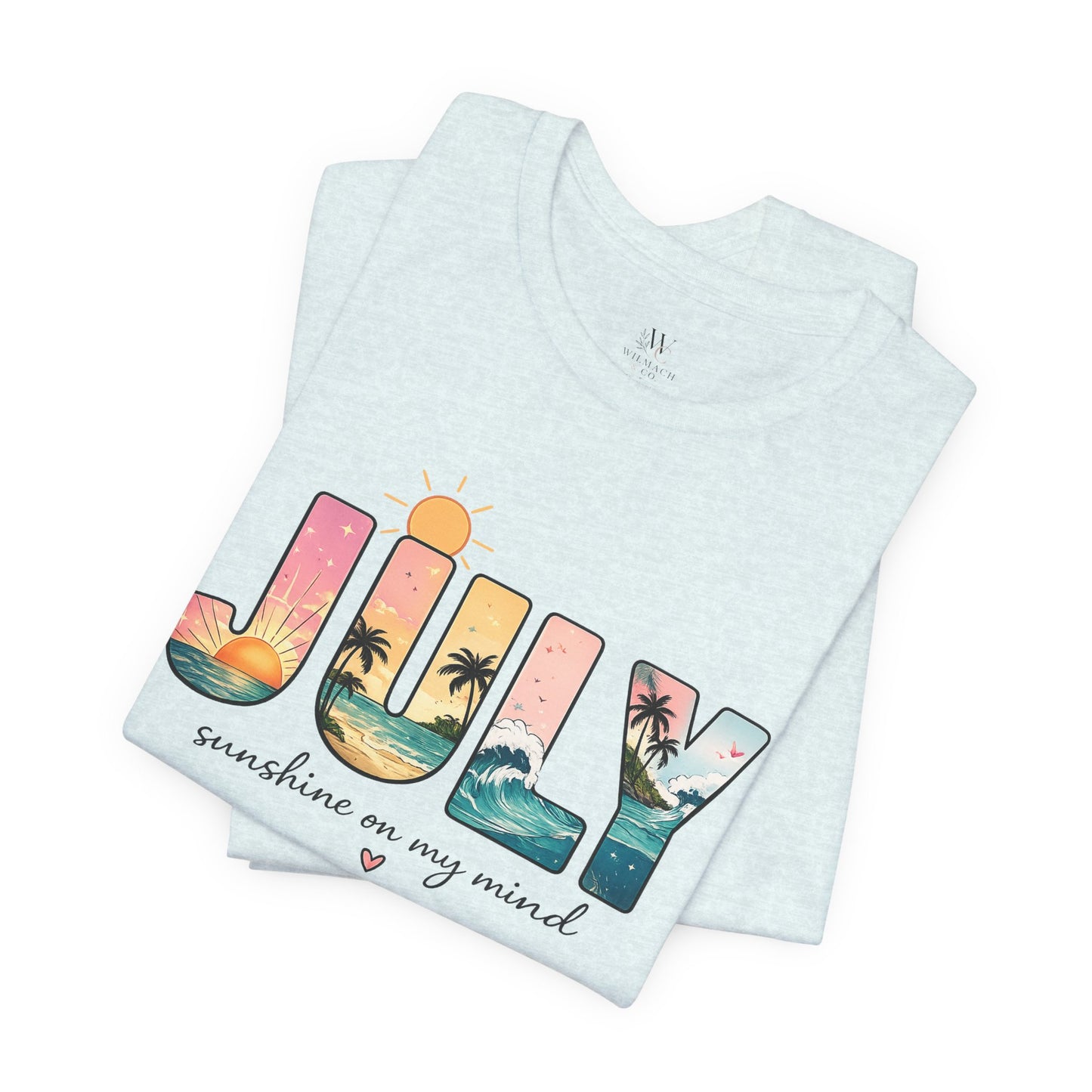 July Sunshine tee | Beach palm sunset typography