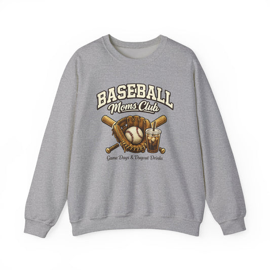 Baseball Moms Club Crewneck Sweatshirt | Vintage Glove Bat Ball Design