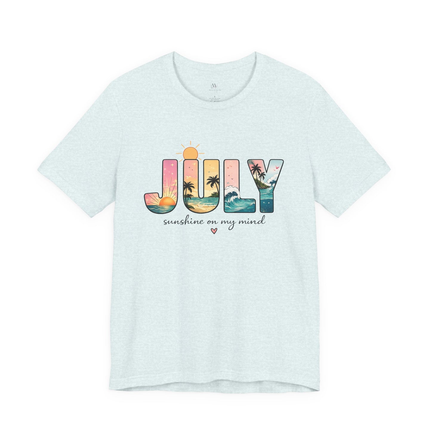 July Sunshine tee | Beach palm sunset typography