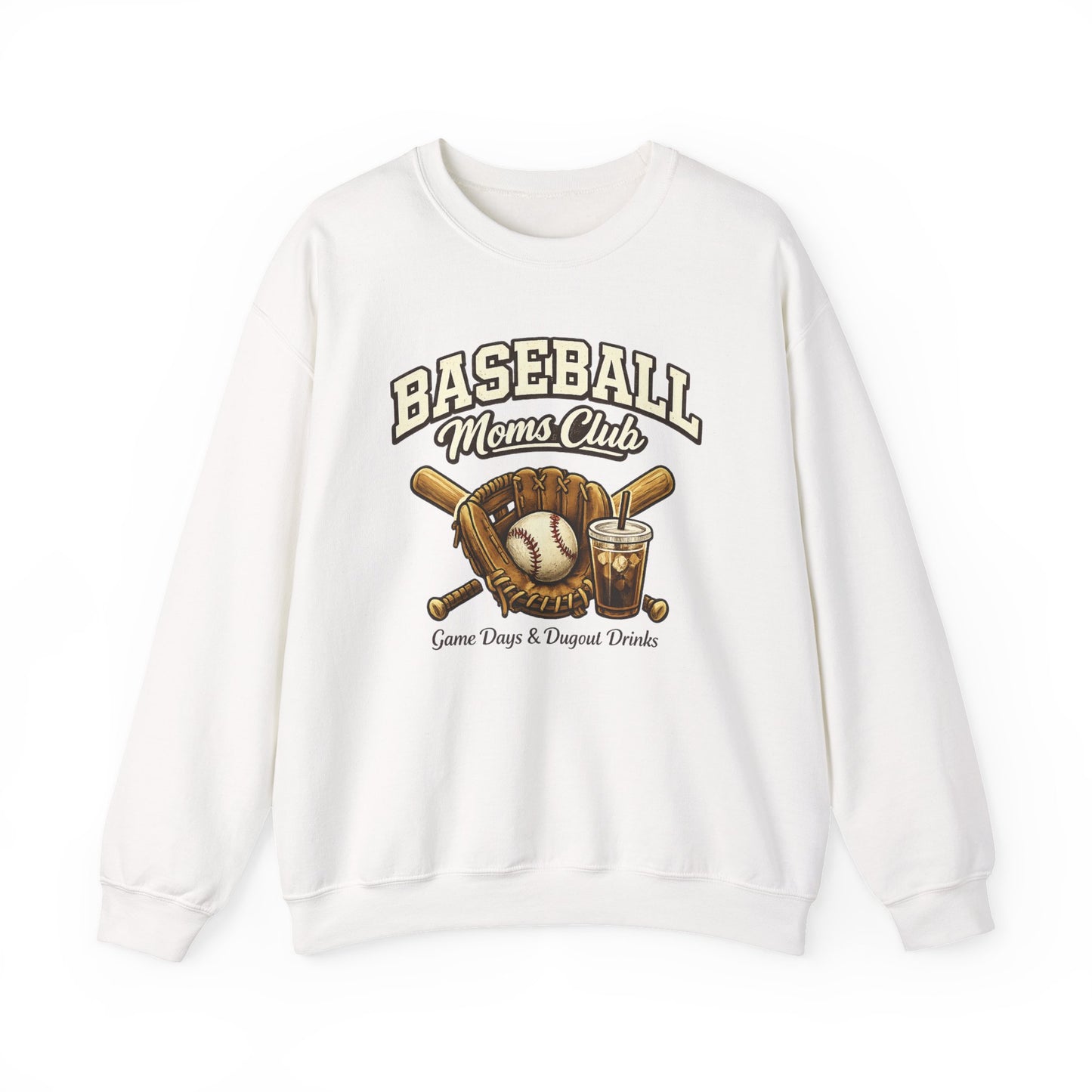 Baseball Moms Club Crewneck Sweatshirt | Vintage Glove Bat Ball Design