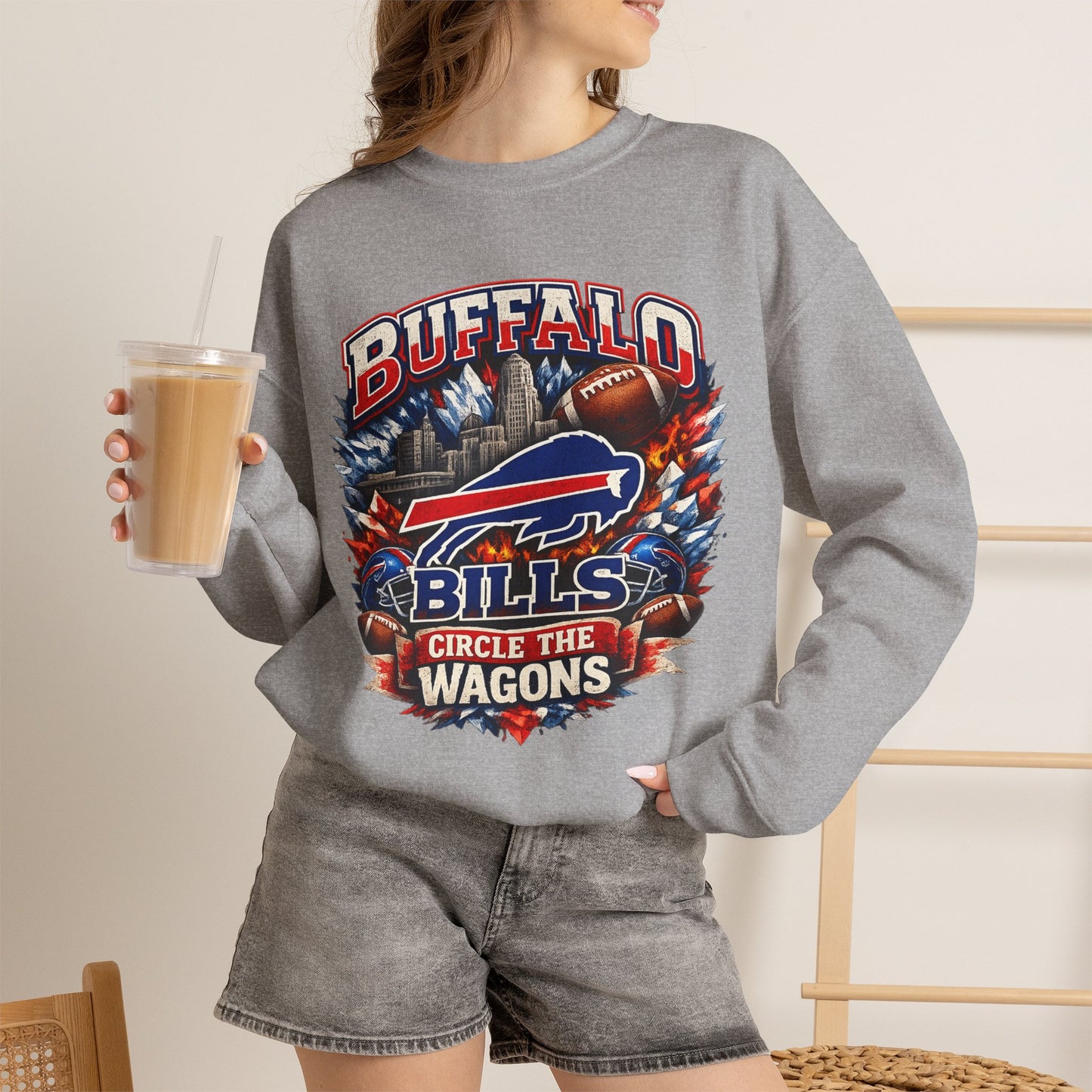 Buffalo Bills Circle the Wagons Crewneck Sweatshirt | NFL Team Pullover