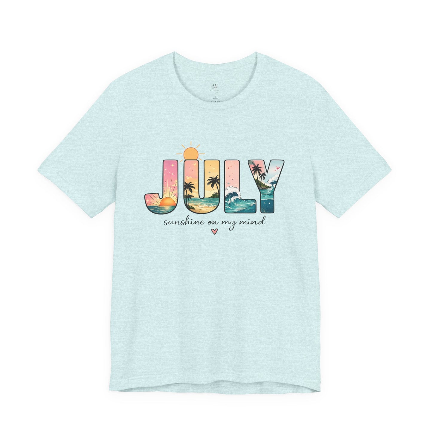 July Sunshine tee | Beach palm sunset typography