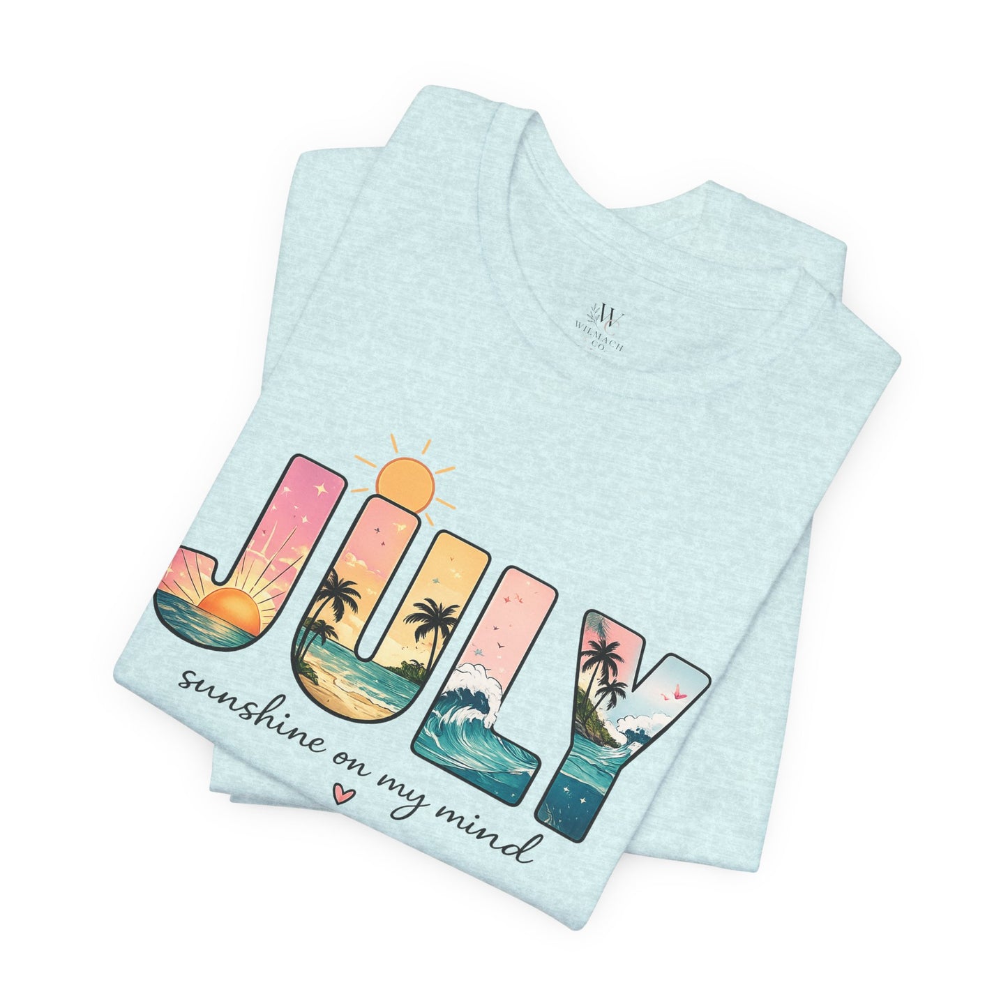 July Sunshine tee | Beach palm sunset typography