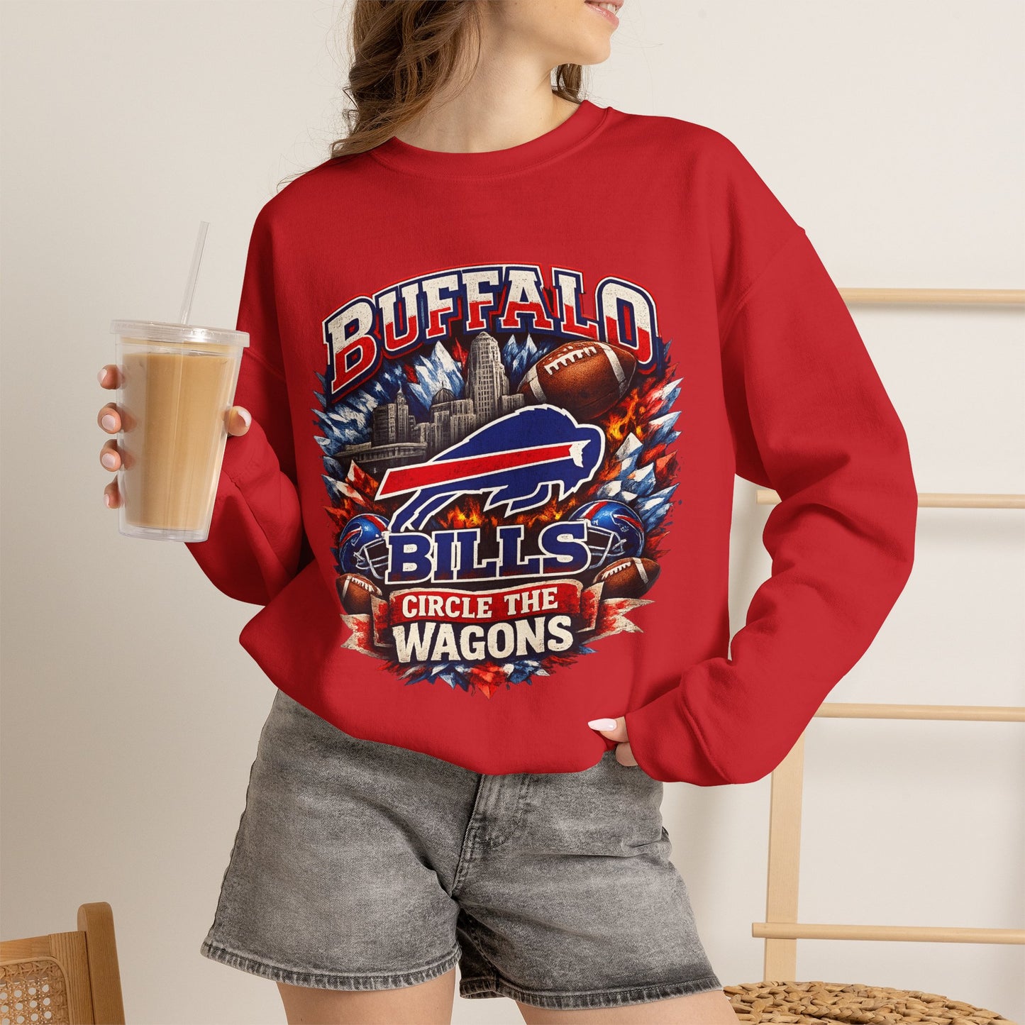 Buffalo Bills Circle the Wagons Crewneck Sweatshirt | NFL Team Pullover