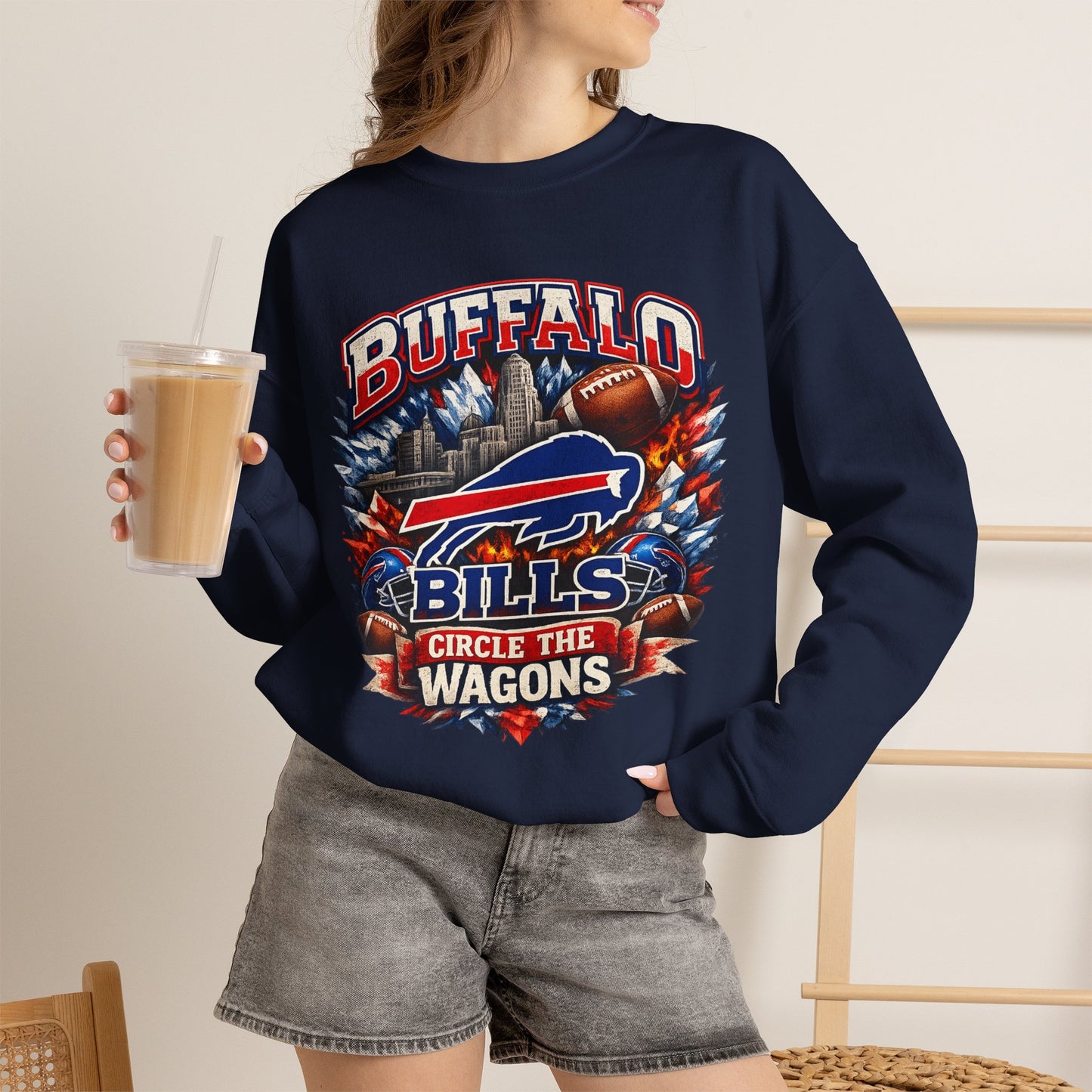 Buffalo Bills Circle the Wagons Crewneck Sweatshirt | NFL Team Pullover