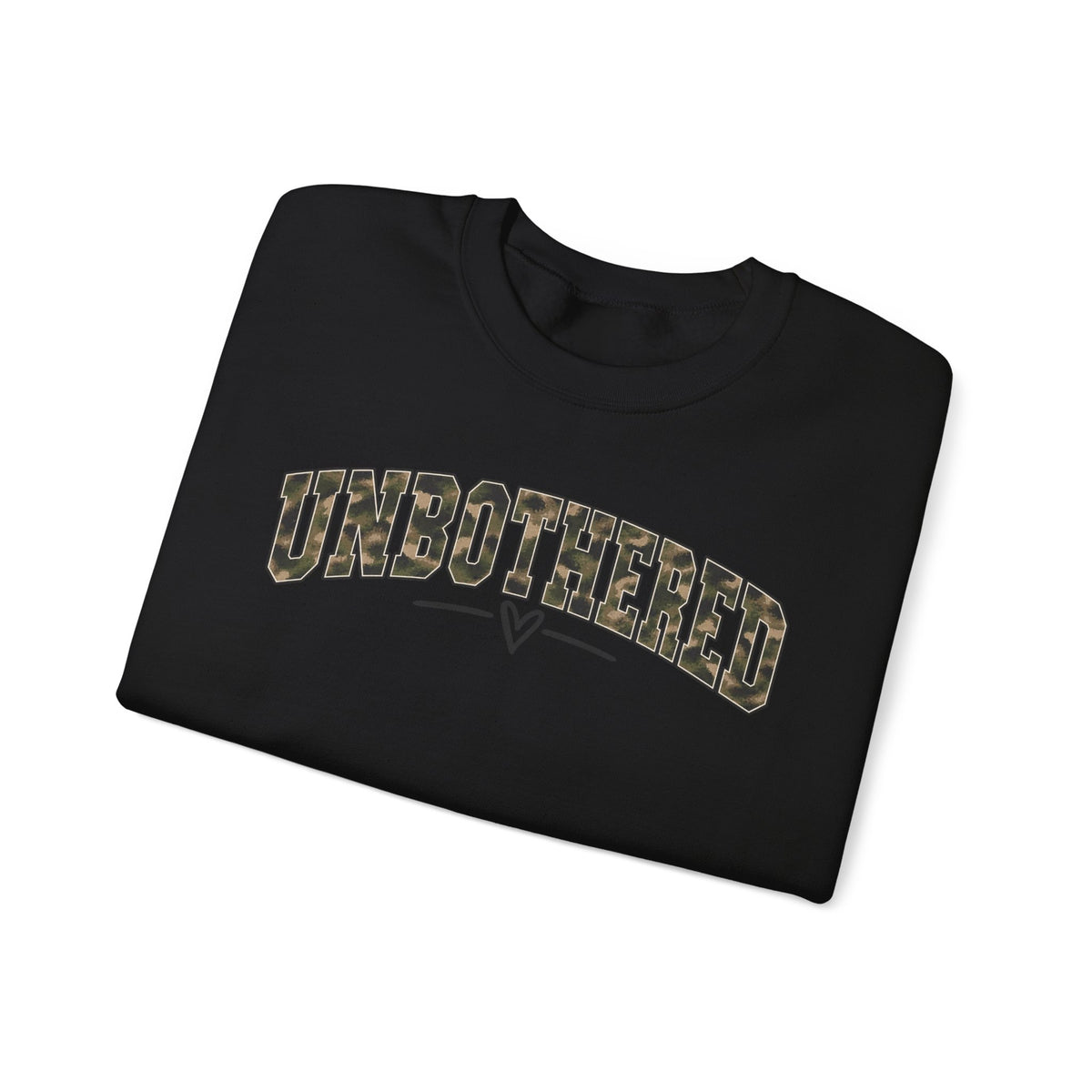 Unbothered Camo Graphic Sweatshirt — Relaxed Crewneck Pullover