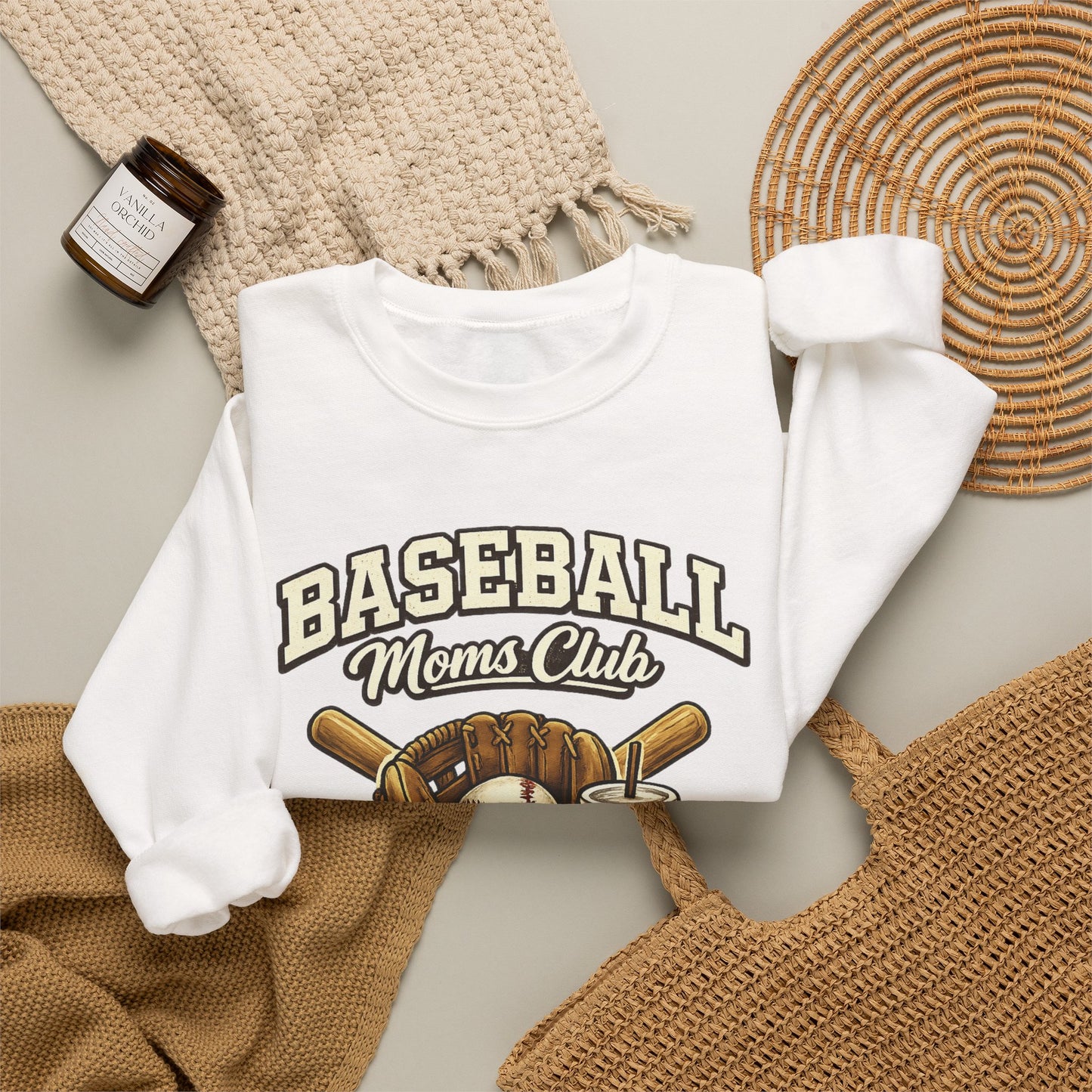 Baseball Moms Club Crewneck Sweatshirt | Vintage Glove Bat Ball Design