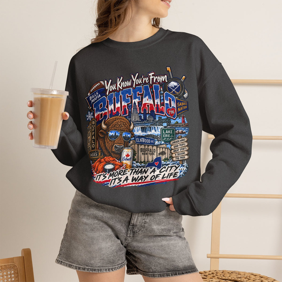 Buffalo City Pride Crewneck Sweatshirt — "You Know You’re From Buffalo" Graphic