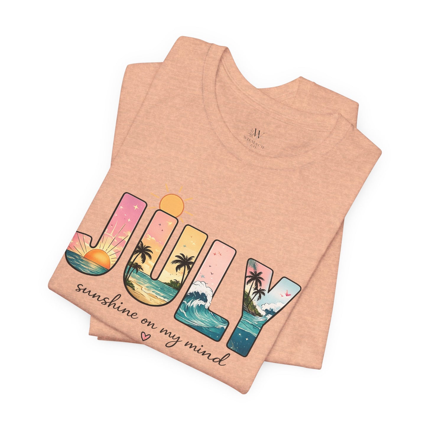 July Sunshine tee | Beach palm sunset typography
