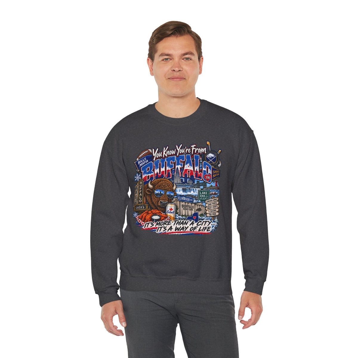 Buffalo City Pride Crewneck Sweatshirt — "You Know You’re From Buffalo" Graphic