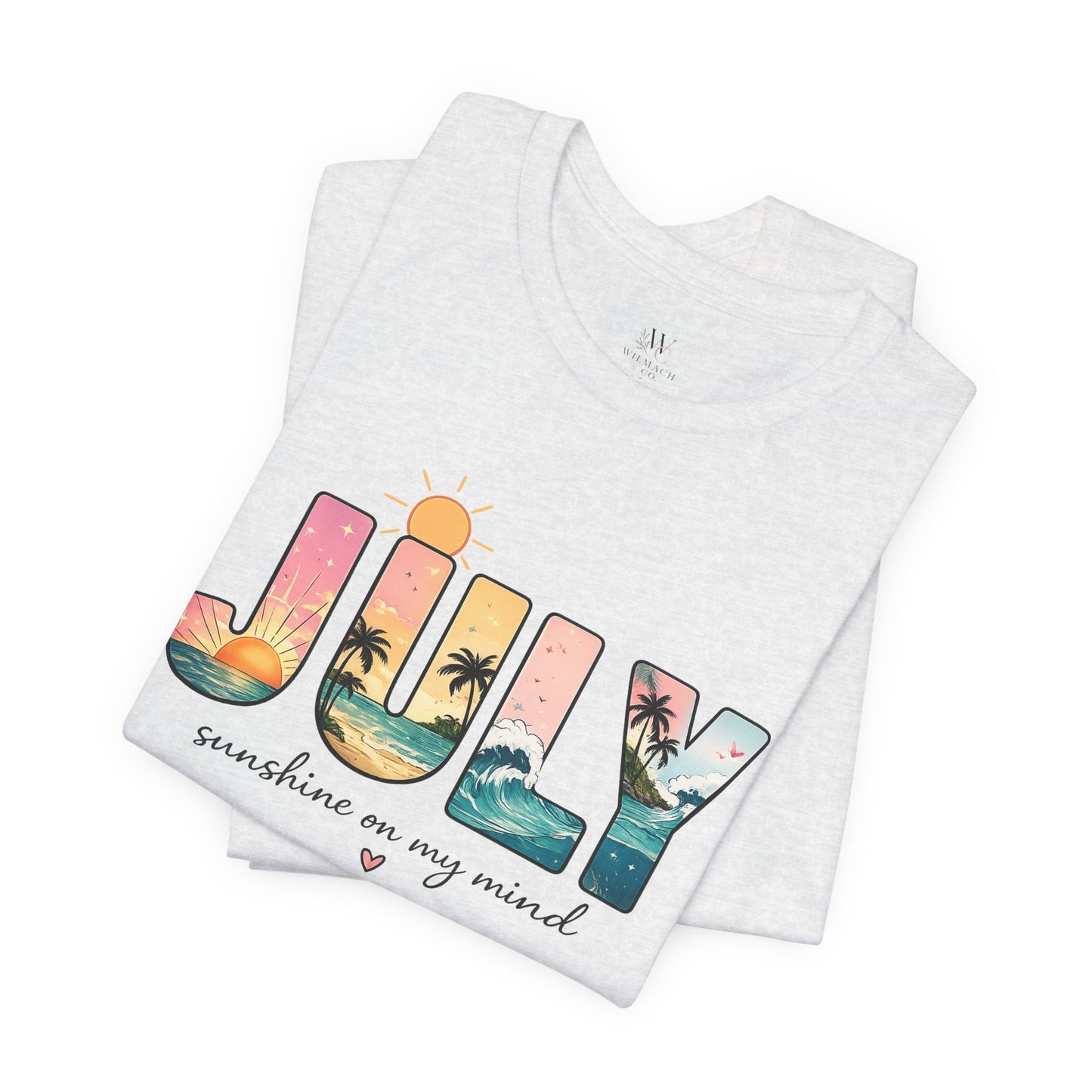 July Sunshine tee | Beach palm sunset typography