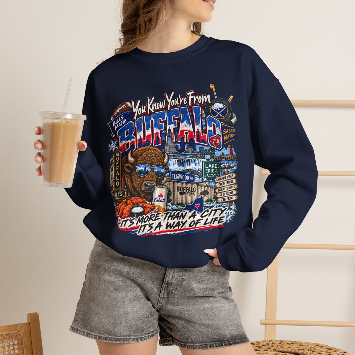 Buffalo City Pride Crewneck Sweatshirt — "You Know You’re From Buffalo" Graphic