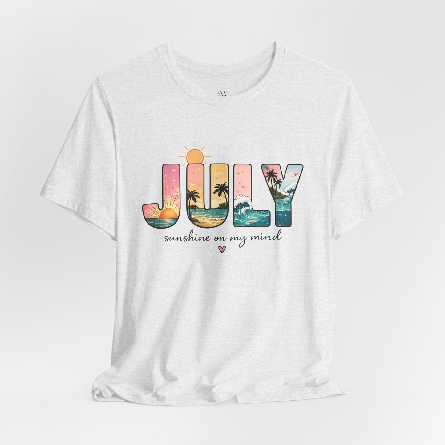 July Sunshine tee | Beach palm sunset typography