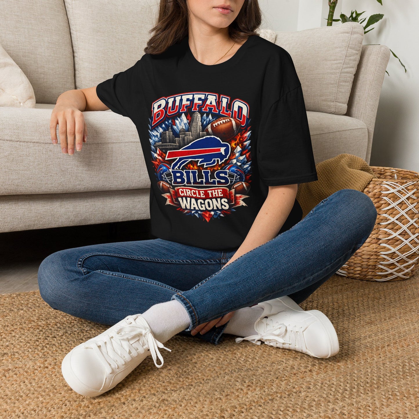Buffalo Bills logo football t-shirt | Circle the Wagons city skyline
