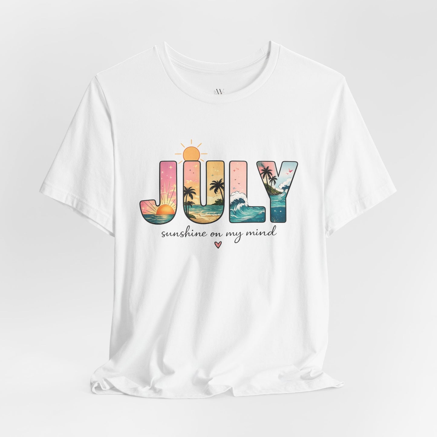July Sunshine tee | Beach palm sunset typography