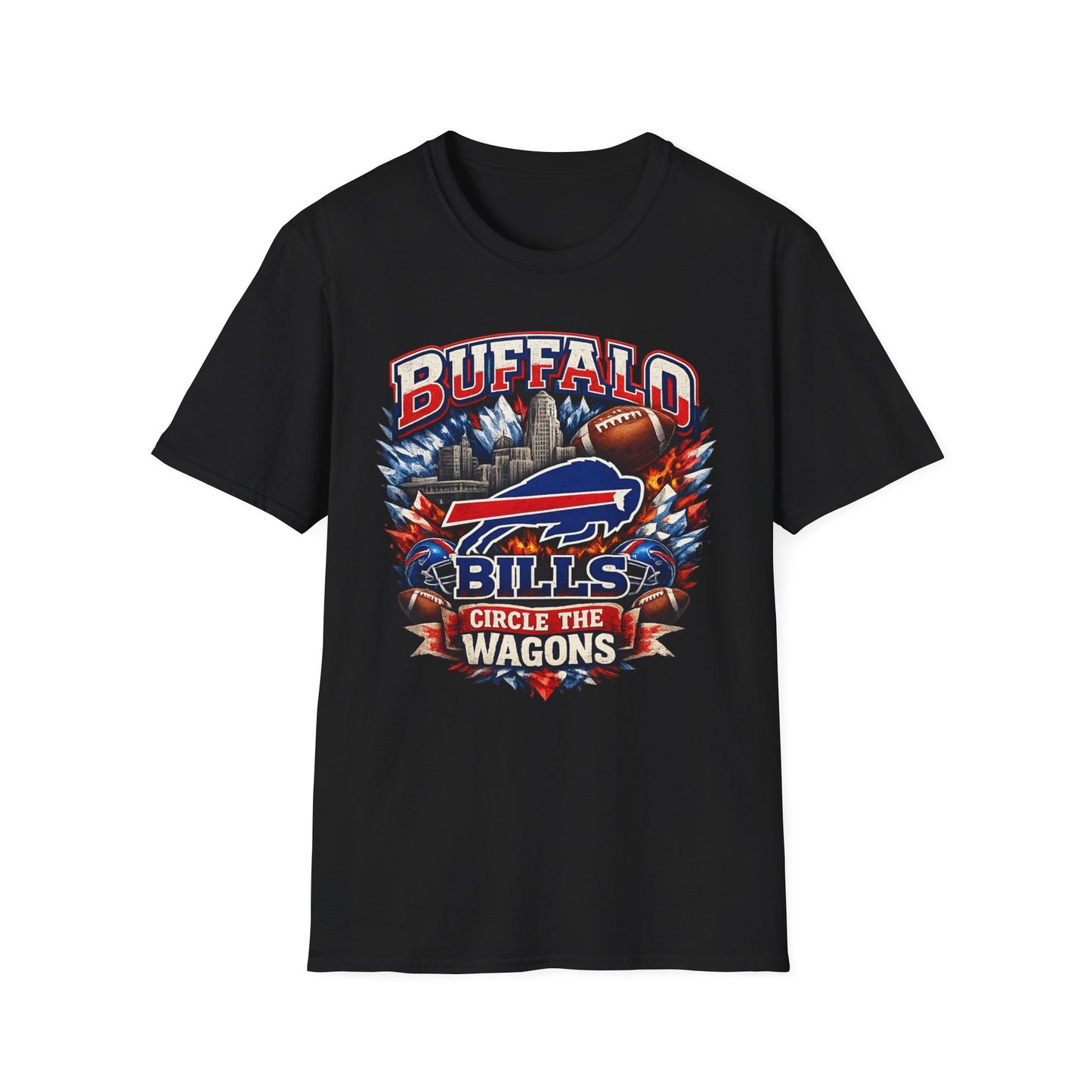 Buffalo Bills logo football t-shirt | Circle the Wagons city skyline