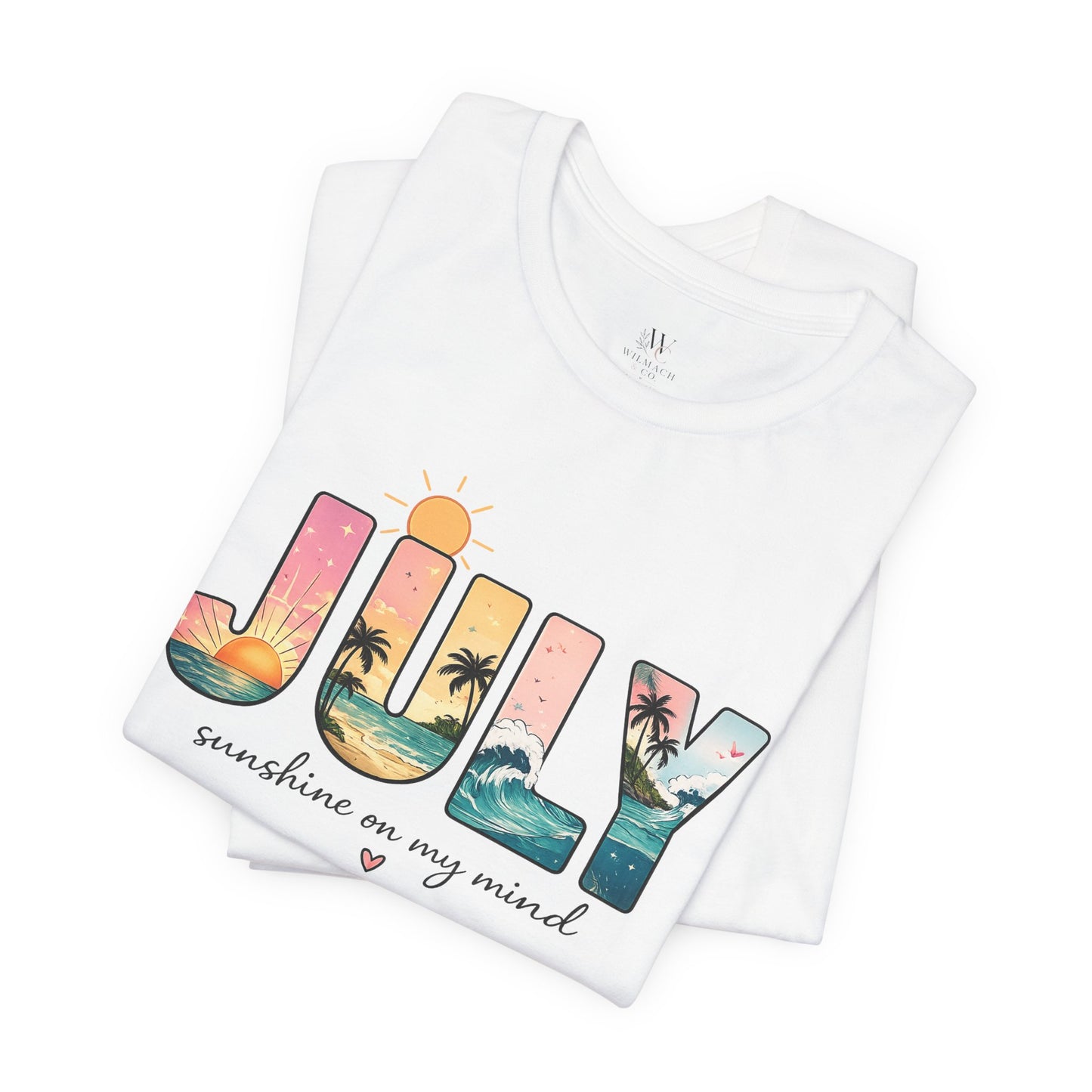 July Sunshine tee | Beach palm sunset typography