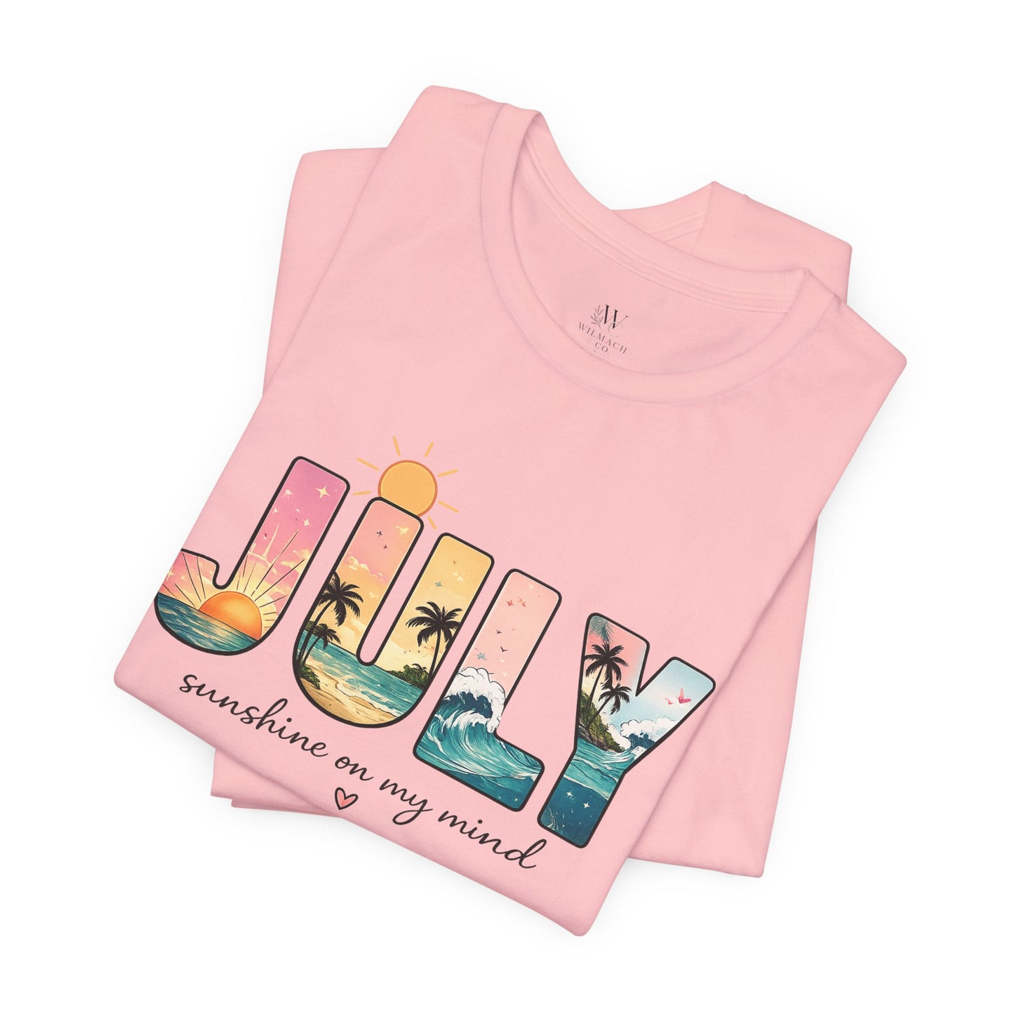 July Sunshine tee | Beach palm sunset typography
