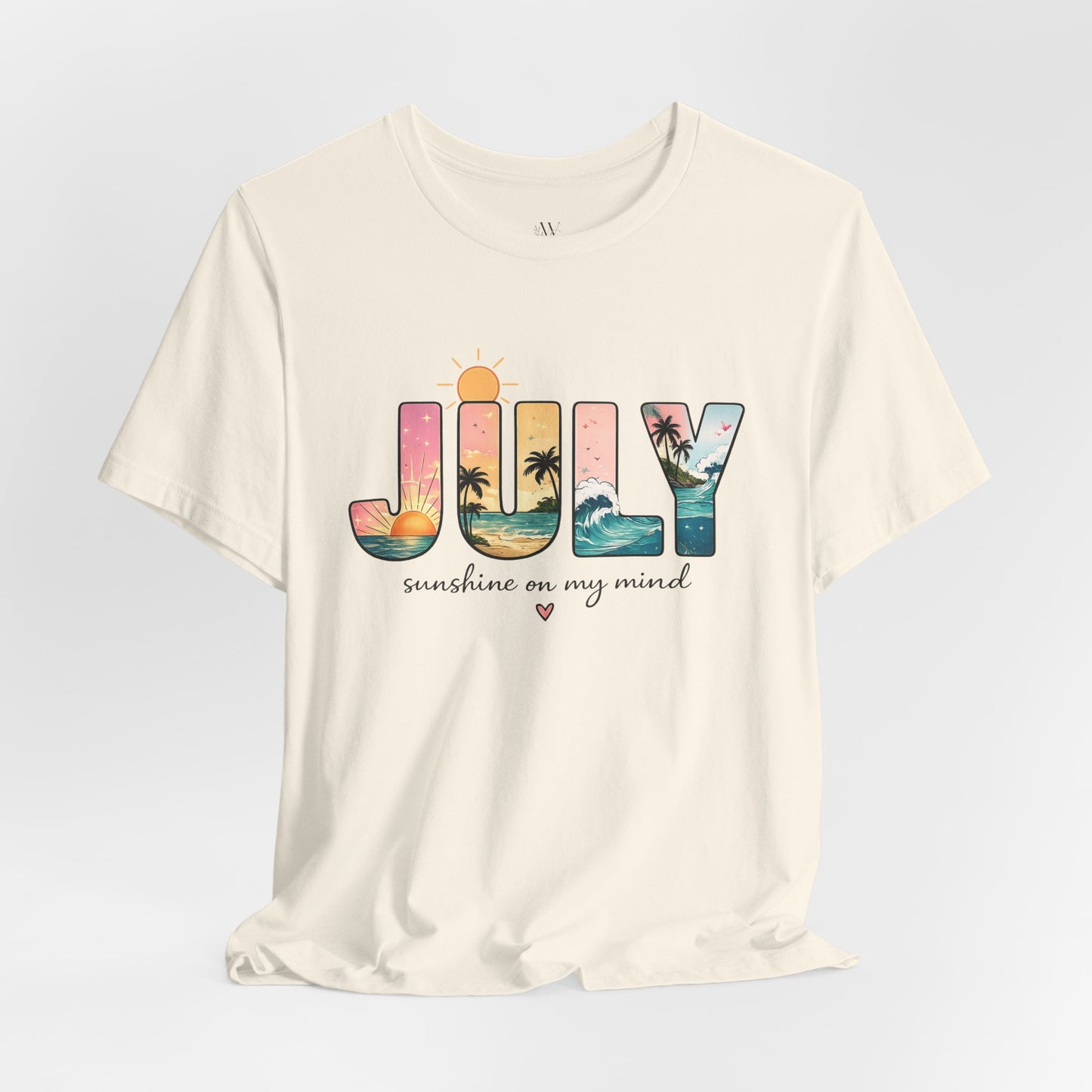 July Sunshine tee | Beach palm sunset typography