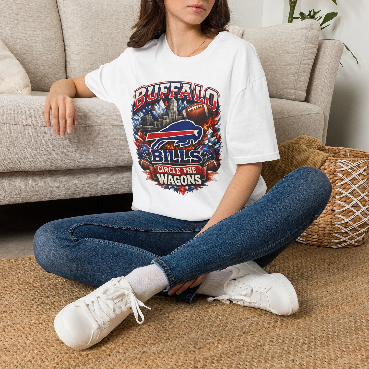 Buffalo Bills logo football t-shirt | Circle the Wagons city skyline